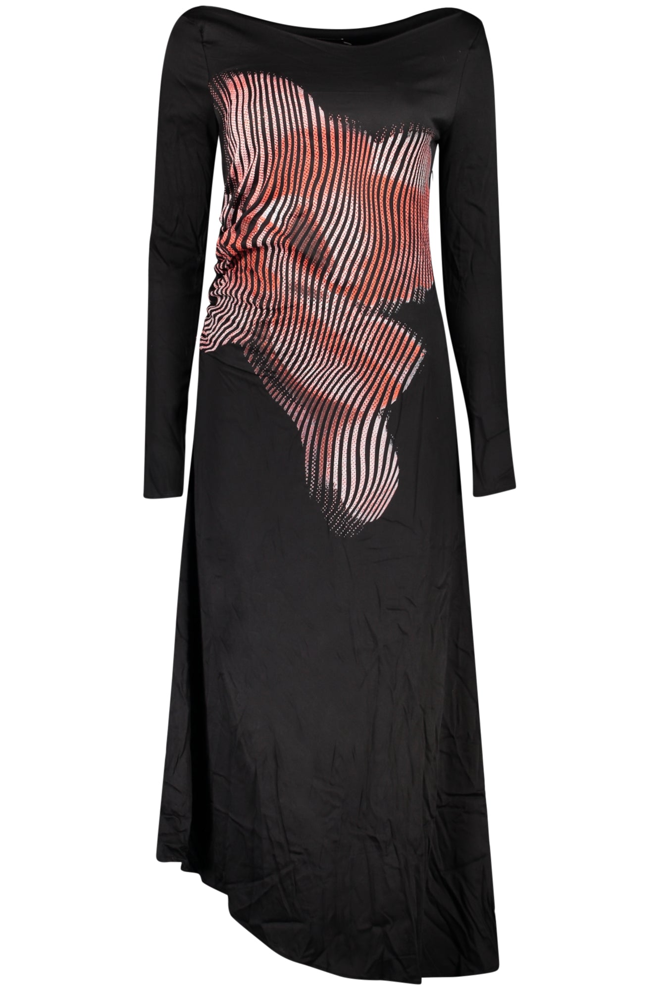 26SWVW10_NE2000 – Elegantes Schwarzes Damenkleid: Muster, Lange Ärmel, U-Boot-Ausschnitt – Größe: XS, S, M, L, XL – Farbe: Nero
