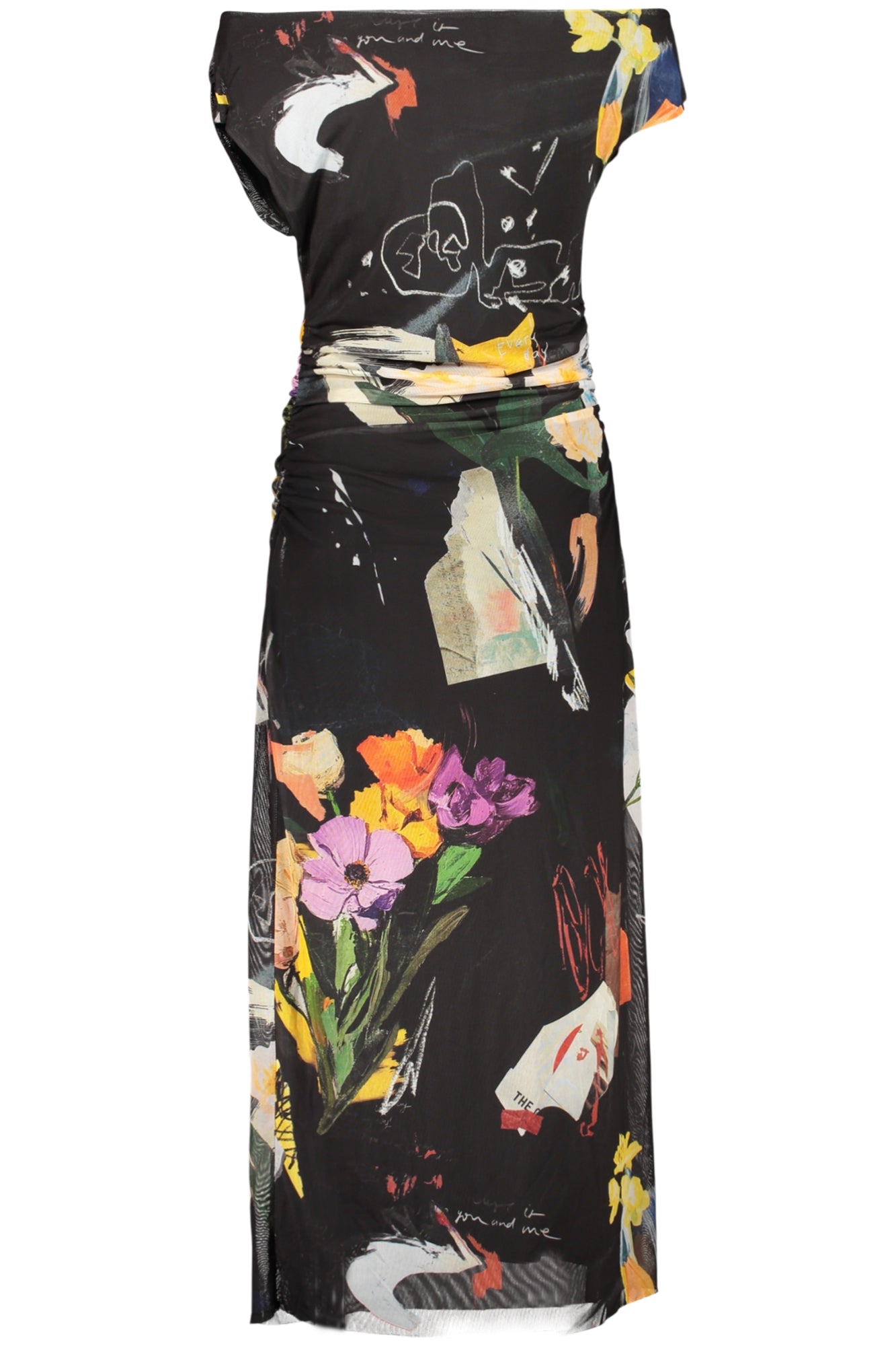 26SWVK29_NE2000 – Schwarzes Damenkleid mit Print und U-Boot-Ausschnitt – Lange Kleider – Größe: XS, S, M, L, XL – Farbe: Nero