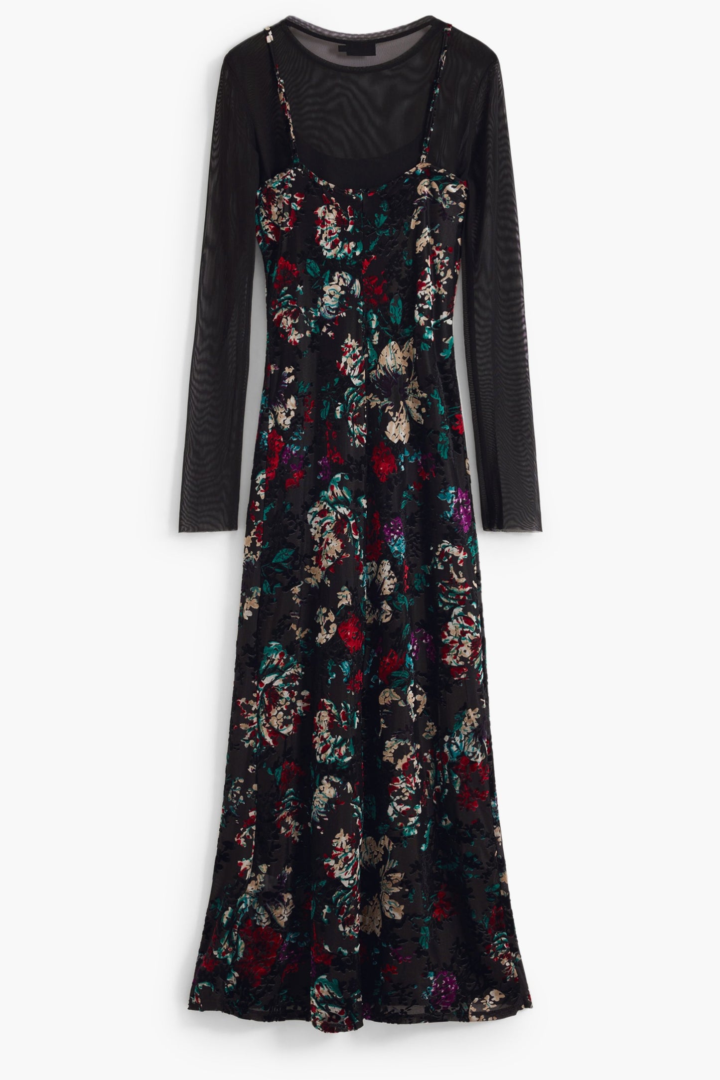 25WWVK11_NE2000 – Langes Kleid mit Muster & Kontrastdetails - Elegant & Vielseitig – Größe: XS, S, M, L, XL – Farbe: Nero