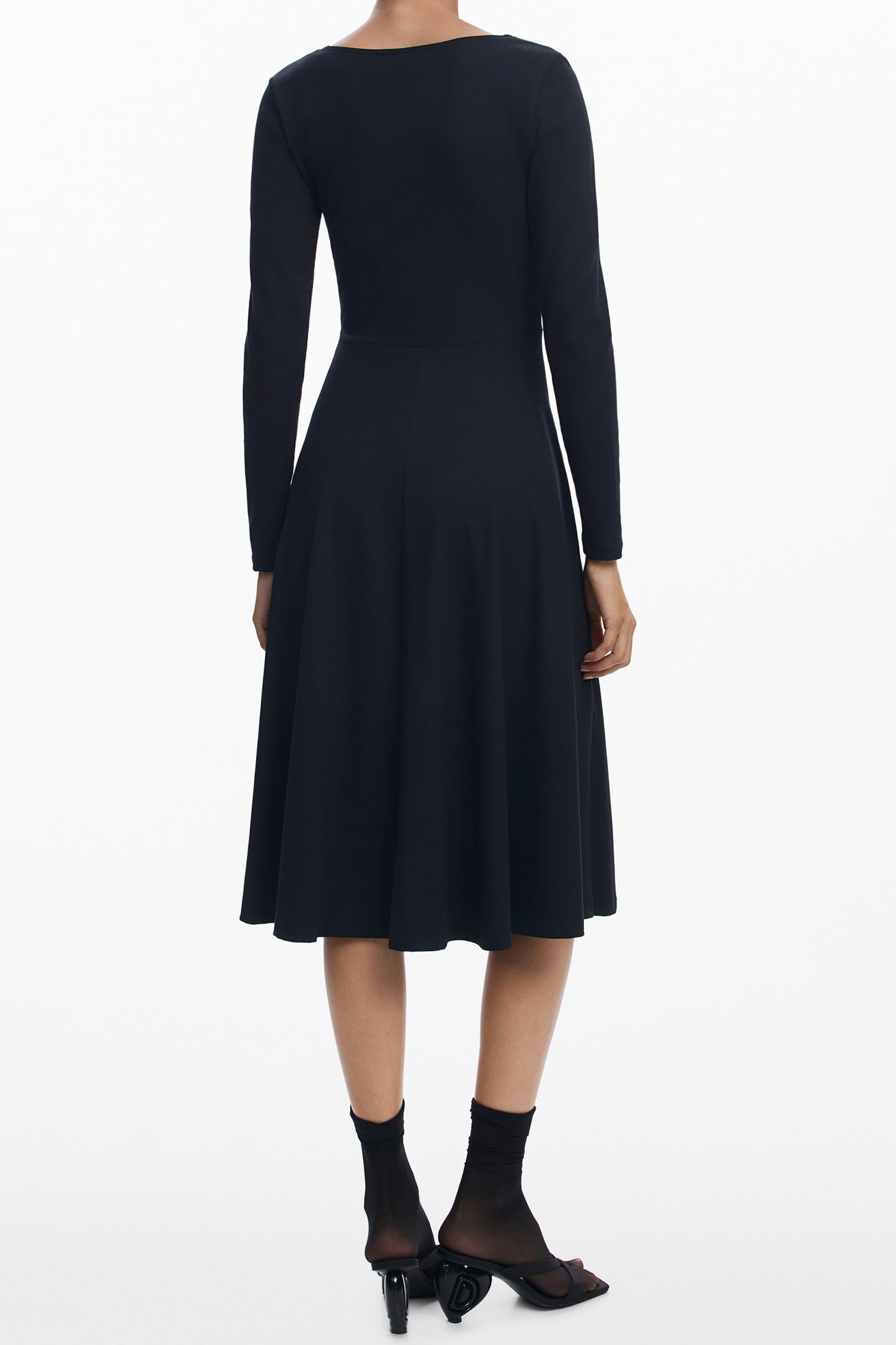 25WWVK29_NE2000 – Schwarzes Damenkleid mit Langen Ärmeln und Elegantem Druck – Größe: XS, S, M, L, XL – Farbe: Nero