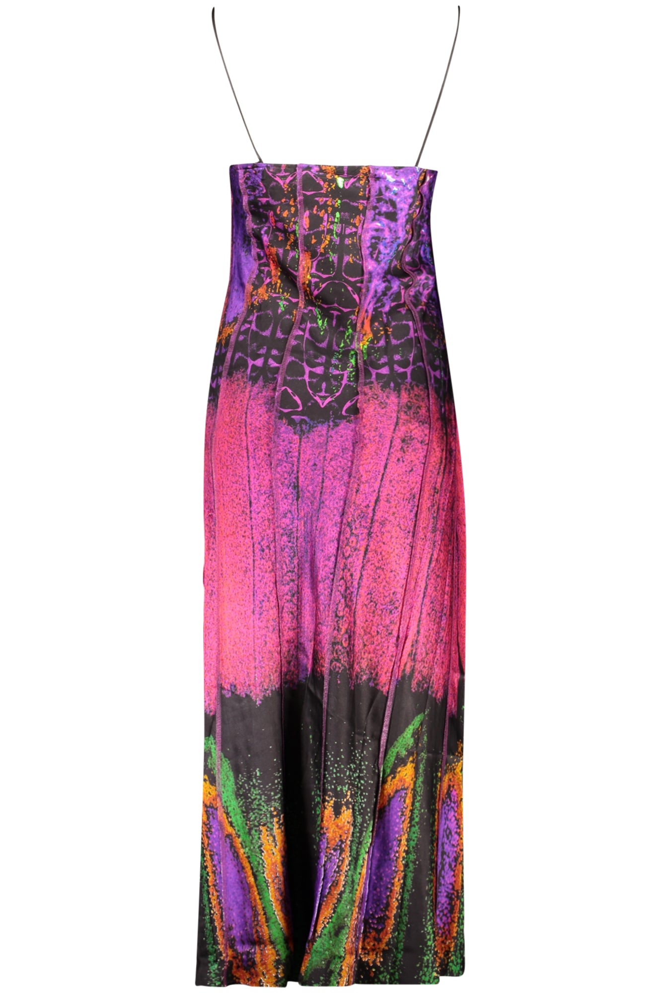 26SWVW42_VI3062 – Langes violettes Damenkleid mit Print und schmalen Trägern – Größe: XS, S, M, L – Farbe: Viola