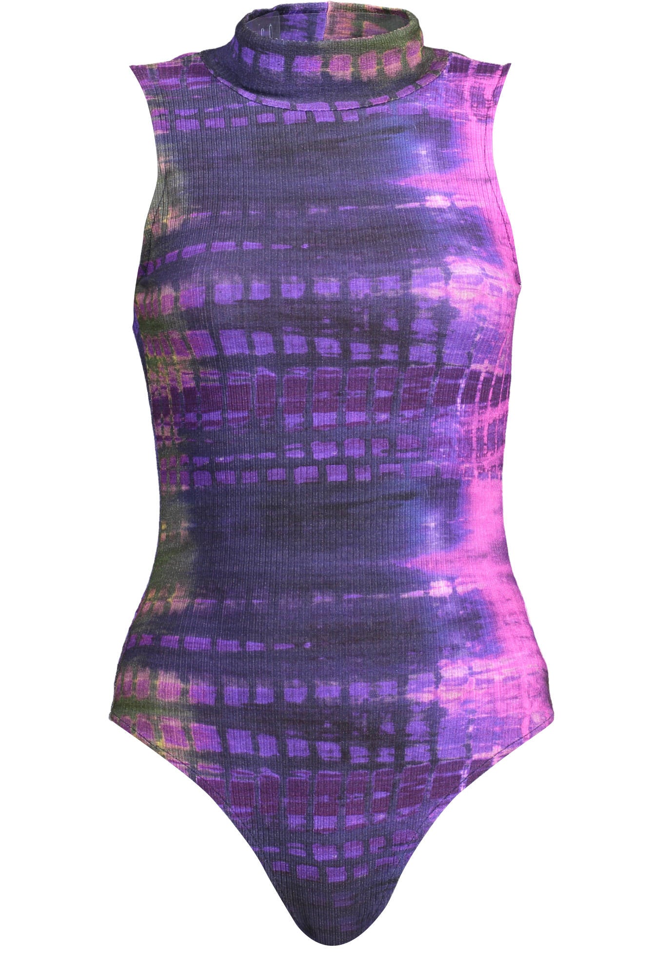 22SWTK89_VIOLA_9019 – Violettes Damen-Tanktop: Rückenfrei, hoher Kragen, breitere Träger – Größe: L, XL – Farbe: Viola