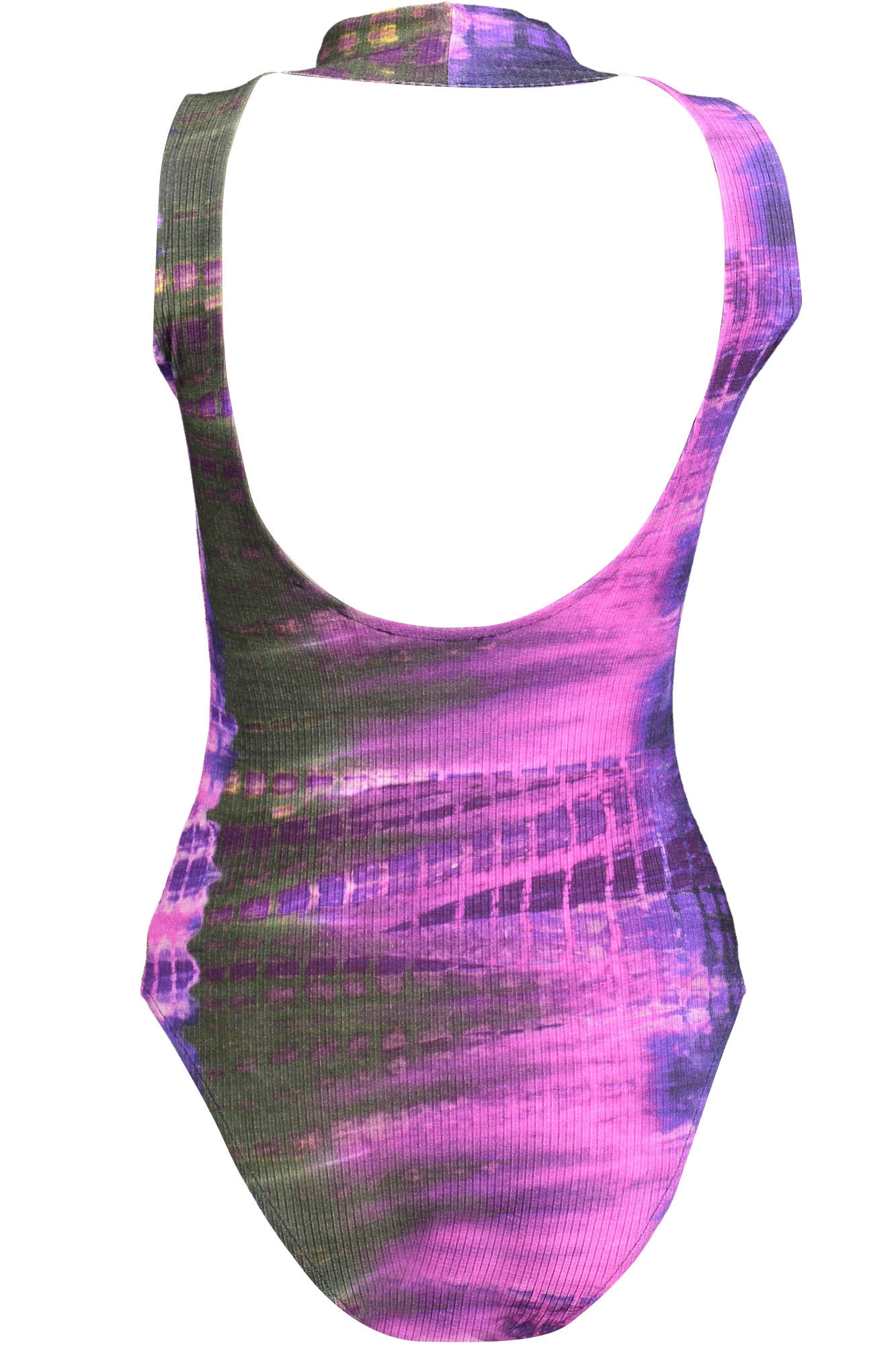 22SWTK89_VIOLA_9019 – Violettes Damen-Tanktop: Rückenfrei, hoher Kragen, breitere Träger – Größe: L, XL – Farbe: Viola