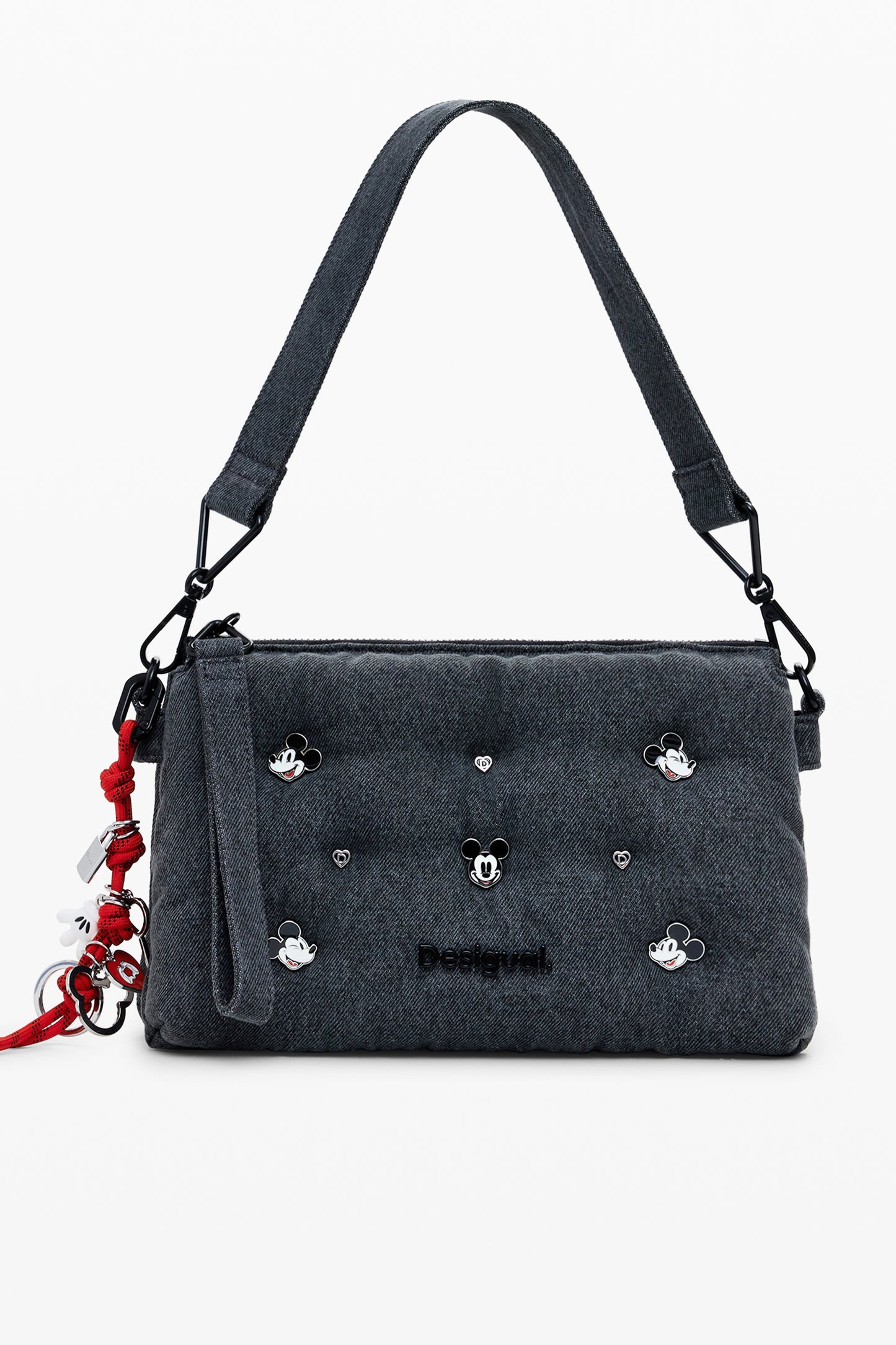 25WAXD08_GR2070 – Elegante Graue Damentasche mit Mickey-Nieten und Vielseitigen Gurten – Größe: UNI – Farbe: Grigio