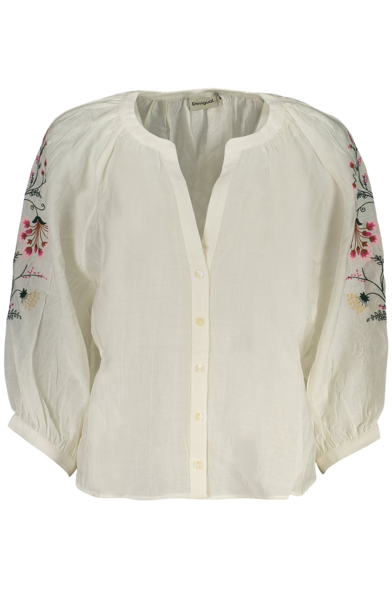 26SWBW13_BI1000 – Weiße Damenbluse mit Stickerei & V-Ausschnitt - Elegante 3/4 Ärmel – Größe: XS, S, M, L, XL – Farbe: Bianco