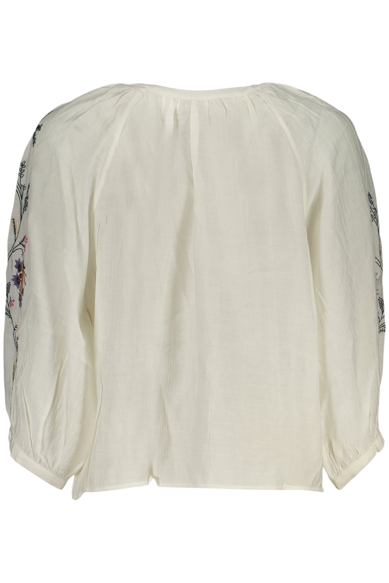 26SWBW13_BI1000 – Weiße Damenbluse mit Stickerei & V-Ausschnitt - Elegante 3/4 Ärmel – Größe: XS, S, M, L, XL – Farbe: Bianco