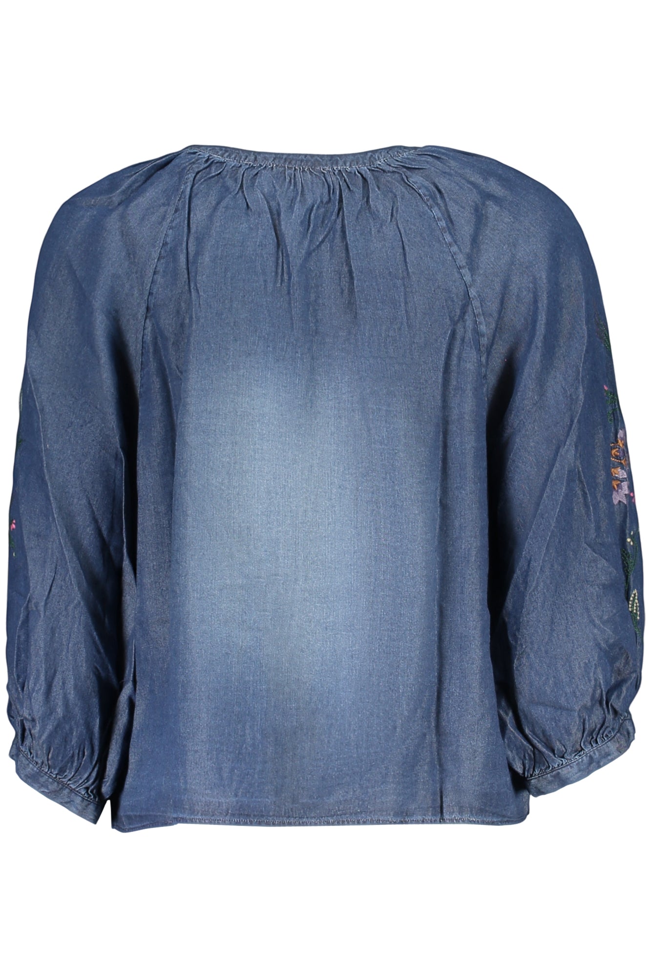 26SWBW16_BL5055 – Blaue Damen Langarmbluse mit Stickerei und V-Ausschnitt – Größe: XS, S, M, L – Farbe: Blu