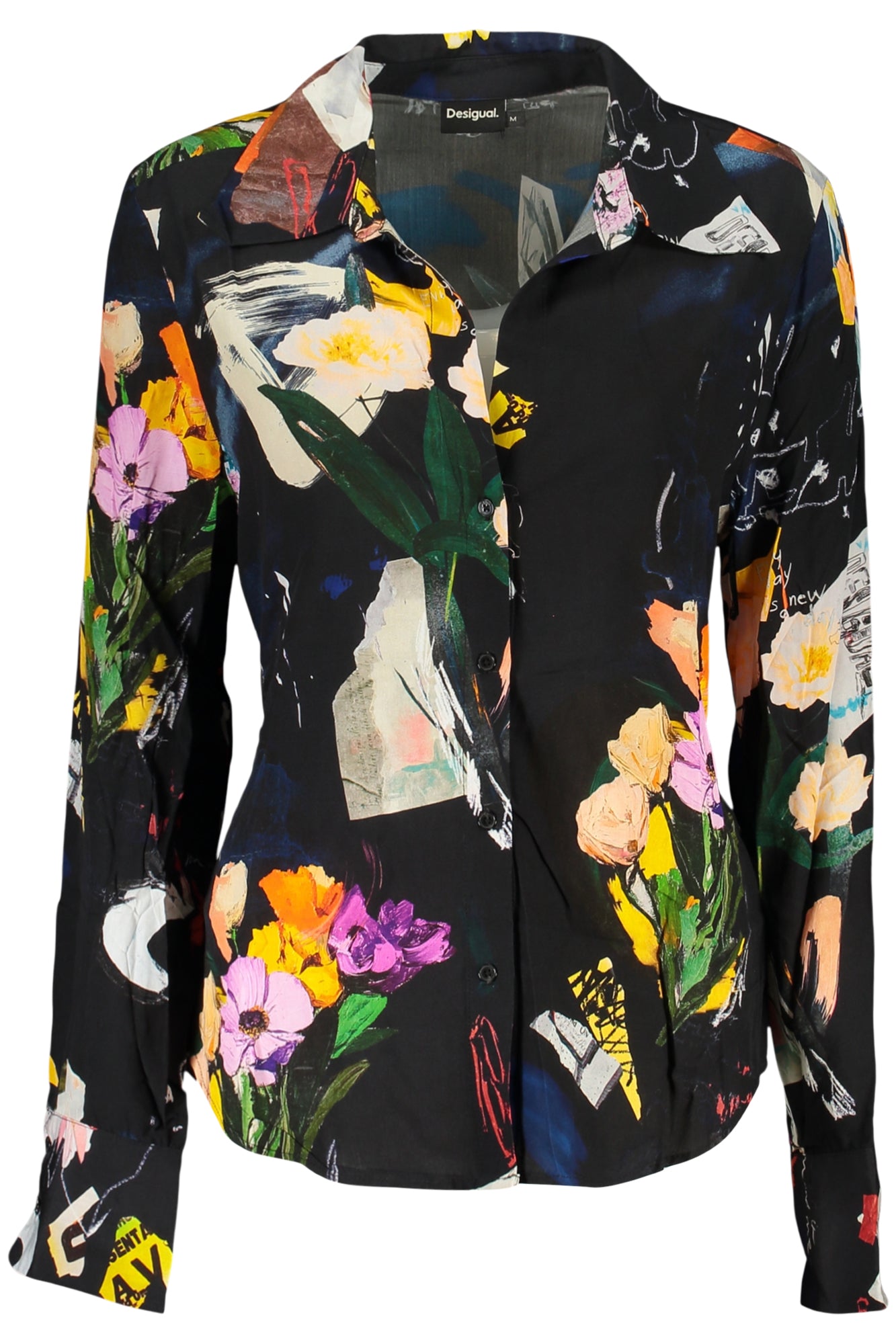 26SWCW23_NE2000 – Stylisches Damen Langarmshirt Schwarz mit Muster und V-Ausschnitt – Größe: XS, S, M, L, XL – Farbe: Nero