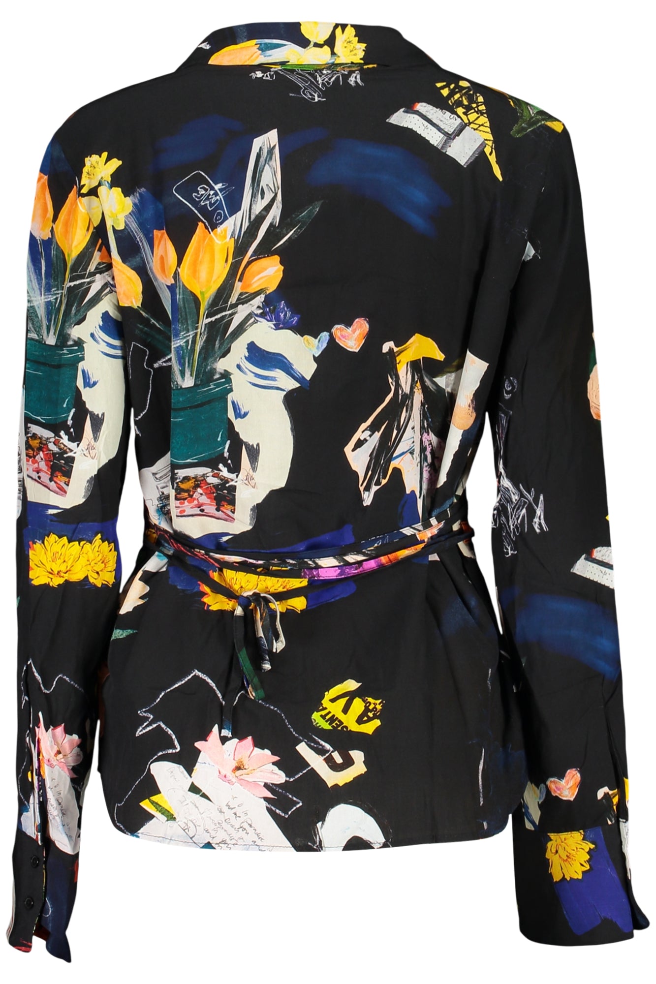 26SWCW23_NE2000 – Stylisches Damen Langarmshirt Schwarz mit Muster und V-Ausschnitt – Größe: XS, S, M, L, XL – Farbe: Nero