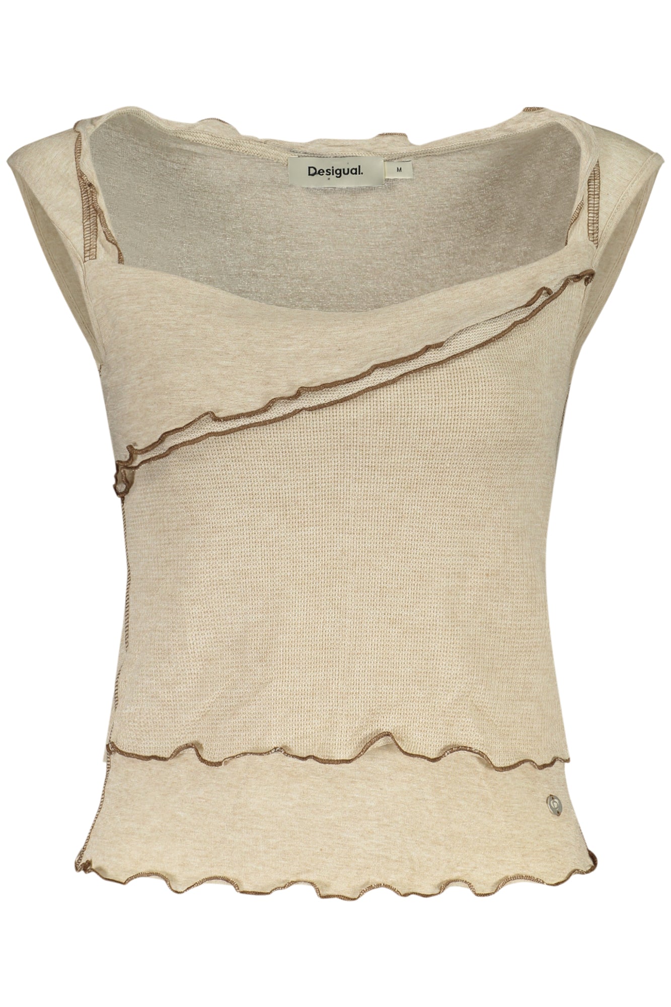 26SWTK24_BE2001 – Beiges Damen-Tanktop mit U-Boot-Ausschnitt und Kontrastdetails – Größe: XS, S, M, L, XL – Farbe: Beige