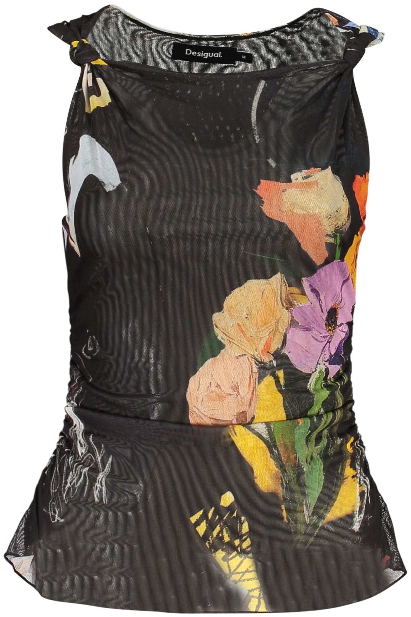 26SWTK14_NE2000 – Schwarzes Damen-Top mit Kontrastdetails und Print - Trend in Brüssel – Größe: XS, S, M, L, XL – Farbe: Nero