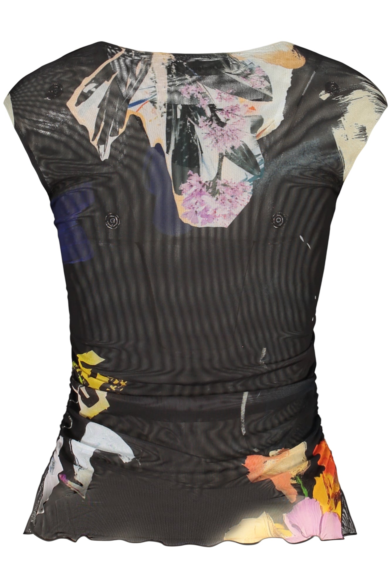 26SWTK14_NE2000 – Schwarzes Damen-Top mit Kontrastdetails und Print - Trend in Brüssel – Größe: XS, S, M, L, XL – Farbe: Nero