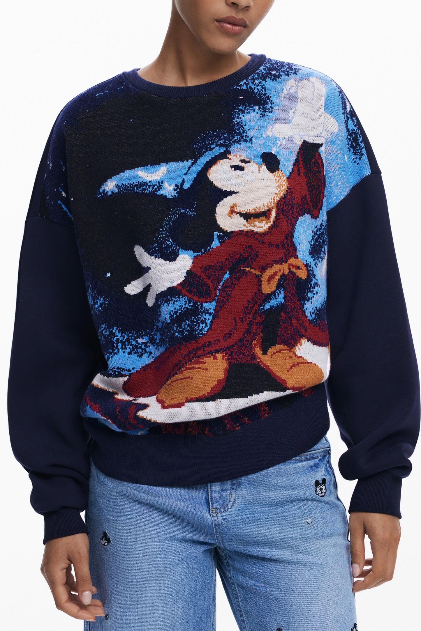 25WWSK15_BL5000 – Damen Sweatshirt Blau mit Mickey-Mouse-Druck und Rundhalsausschnitt – Größe: XS, S, M – Farbe: Blu