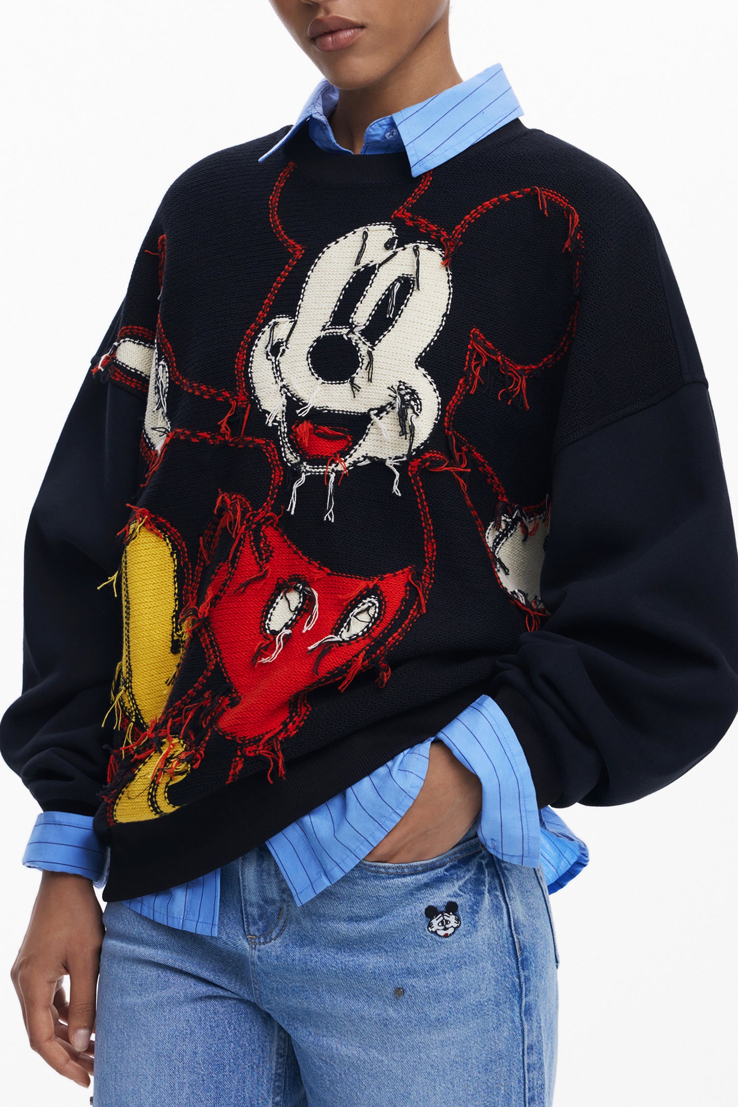 25WWSK14_NE2000 – Damen Sweatshirt Schwarz, Langarm, Gefüttert, Rundhals, Stickerei – Größe: XS, S, M, L – Farbe: Nero