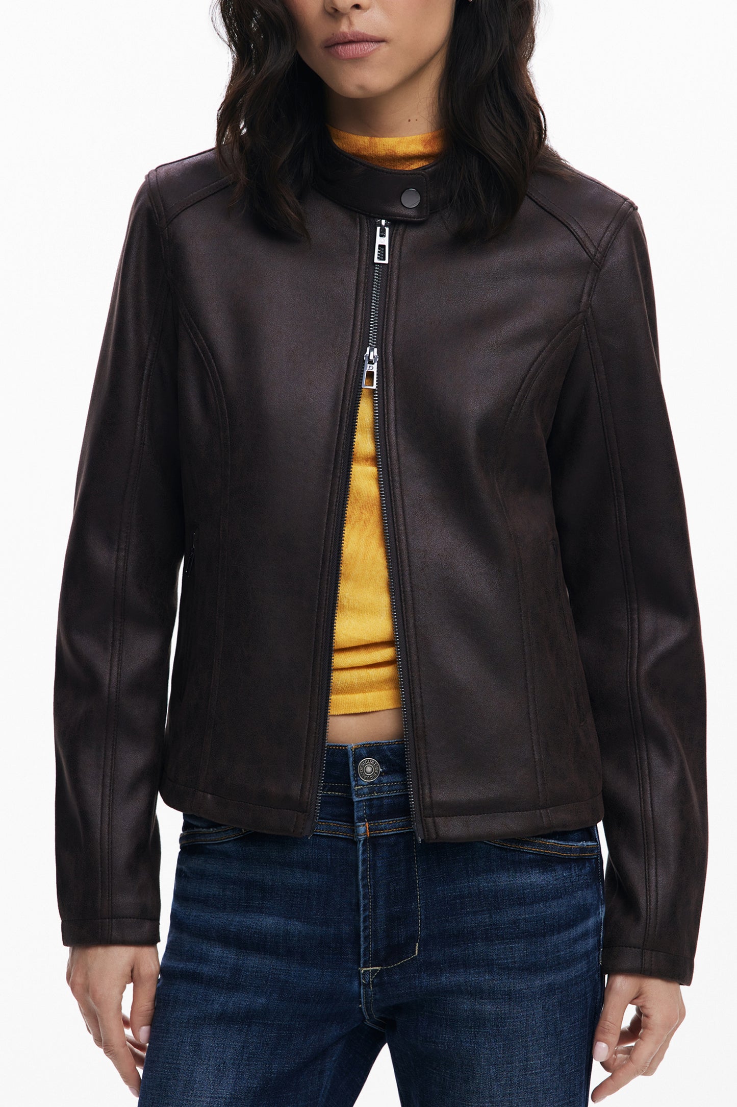 25WWEW43_MA6044 – Stylische Damenjacke Braun mit Kontrastdetails und Reißverschluss – Größe: XS, S, M, L, XL, 2XL – Farbe: Marrone