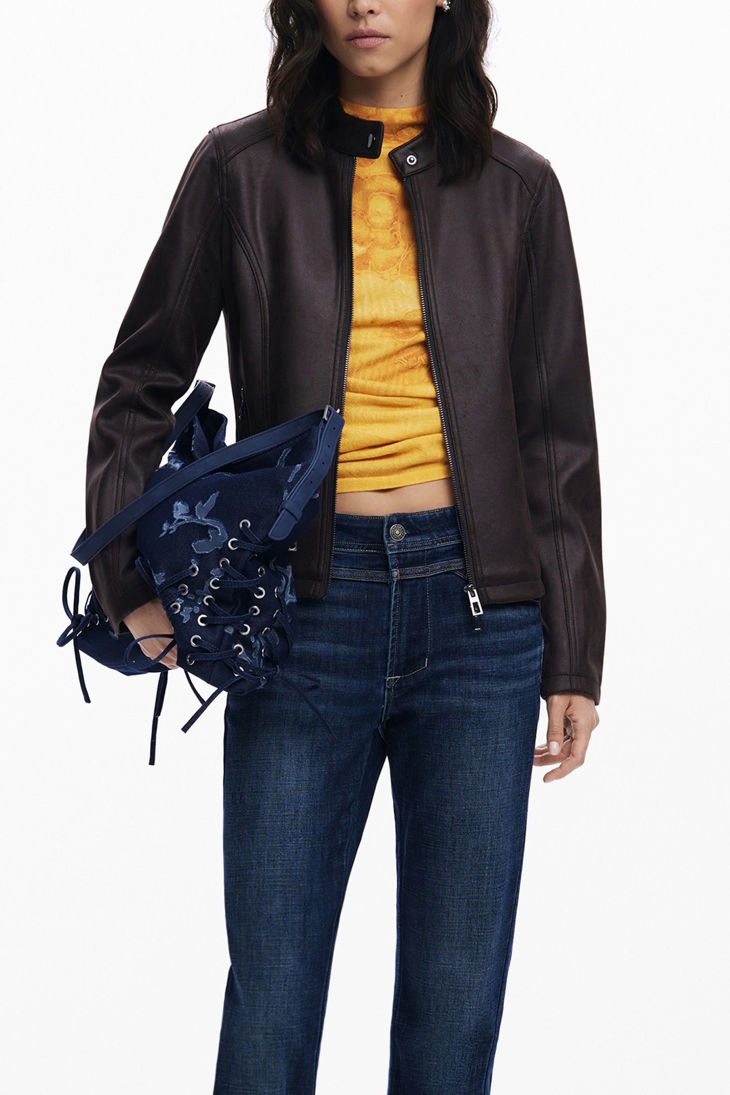 25WWEW43_MA6044 – Stylische Damenjacke Braun mit Kontrastdetails und Reißverschluss – Größe: XS, S, M, L, XL, 2XL – Farbe: Marrone