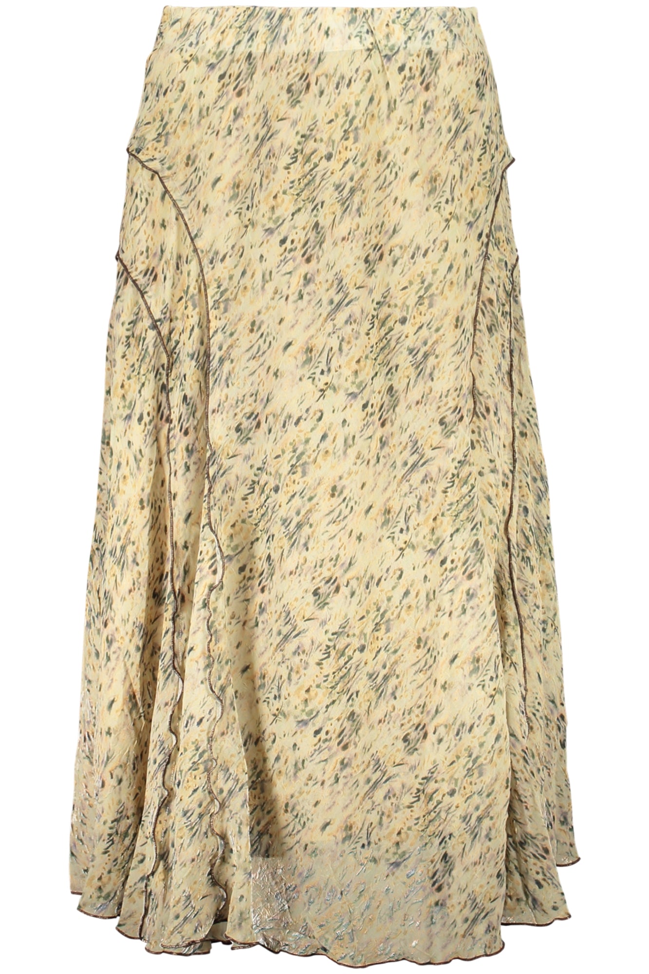 26SWFW18_BE1008 – Trendiger langer Damenrock in Beige – Gemustert mit Rüschen & Details – Größe: XS, S, M, L, XL – Farbe: Beige