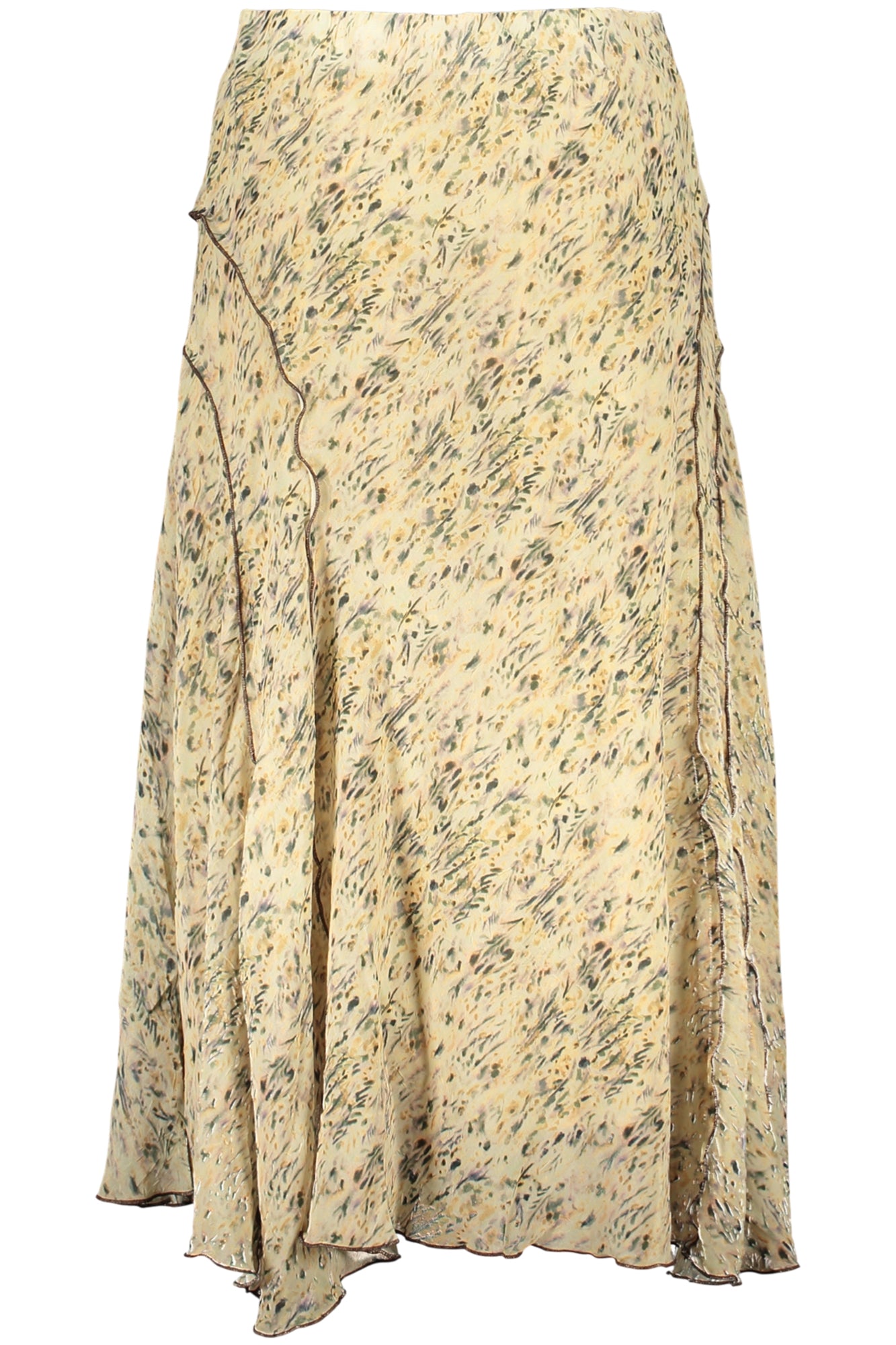 26SWFW18_BE1008 – Trendiger langer Damenrock in Beige – Gemustert mit Rüschen & Details – Größe: XS, S, M, L, XL – Farbe: Beige