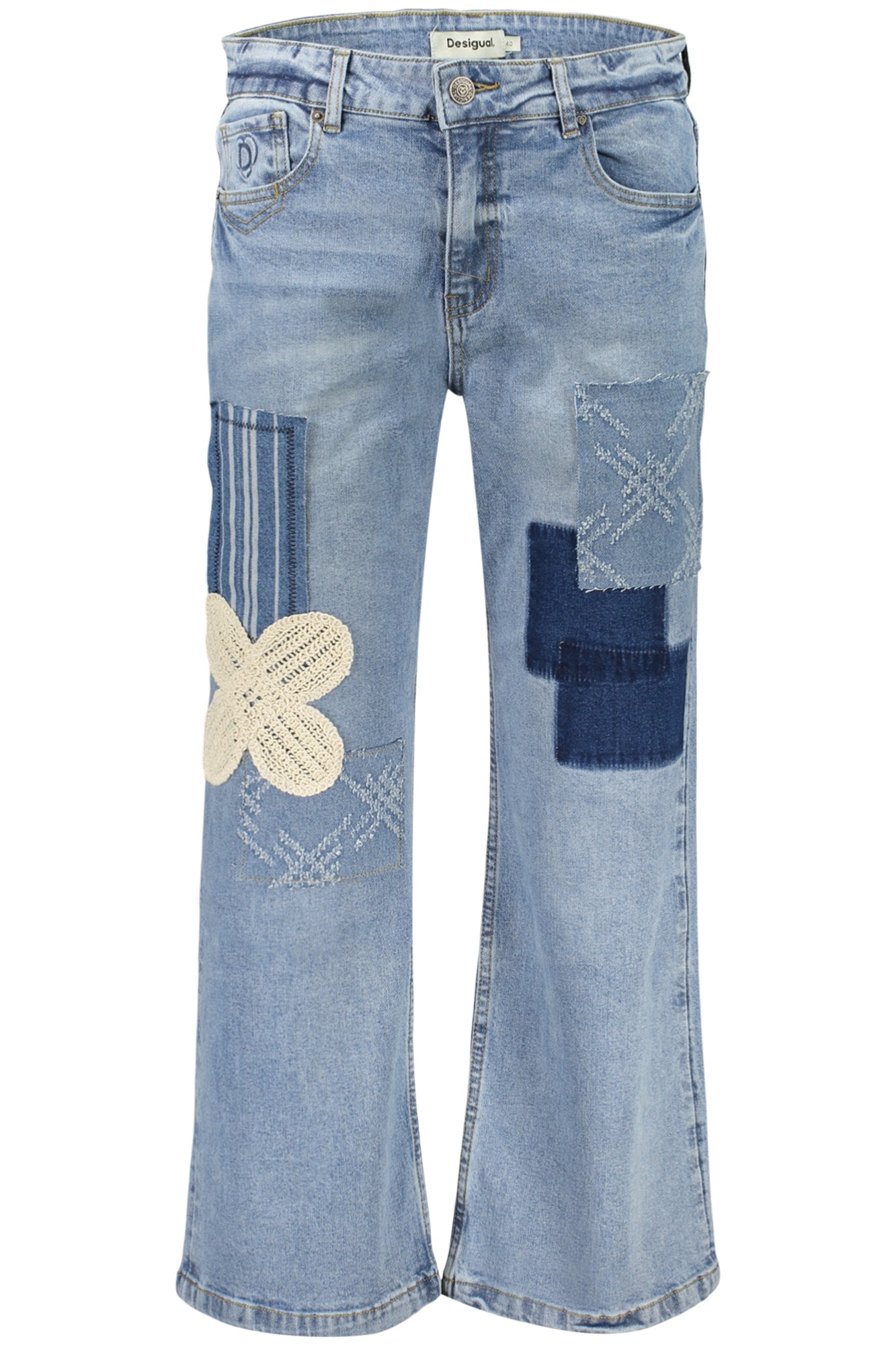 26SWDD24_AZ5053 – Stylische Damen Jeans Blau mit Applikationen und 5 Taschen – Größe: 36, 38, 40, 44, 42, 34 – Farbe: Azzurro