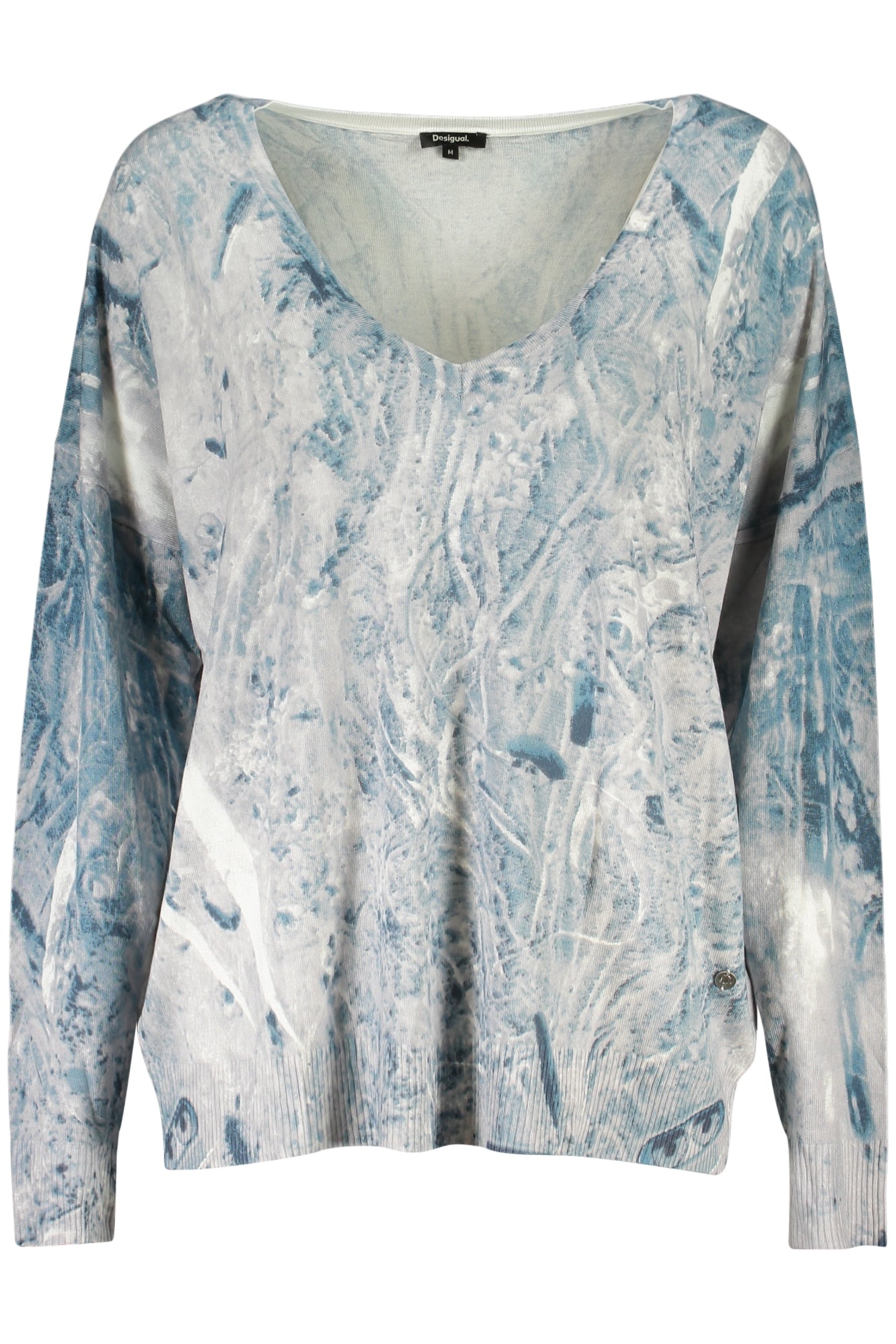 26SWJF06_AZ5094 – Stylisches Damen-Pullover Blau mit Muster und V-Ausschnitt entdecken – Größe: XS, S, M, L, XL – Farbe: Azzurro
