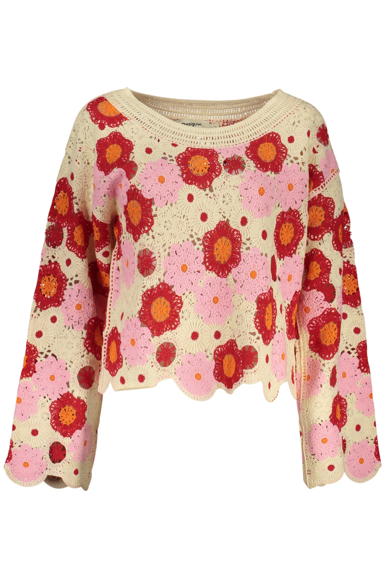26SWJF38_BE1001 – Beiger Damenpullover mit norwegischem Muster und Stickerei – Größe: S, M, L – Farbe: Beige