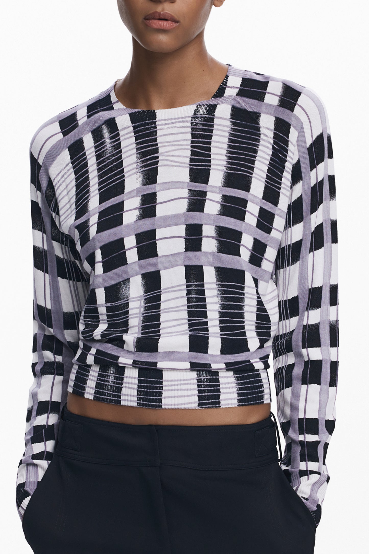 25WWJF41_BI2000 – Weißer Damenpullover: Langarmshirt mit Details und Rundhalsausschnitt – Größe: XS, S, M, L, XL – Farbe: Bianco