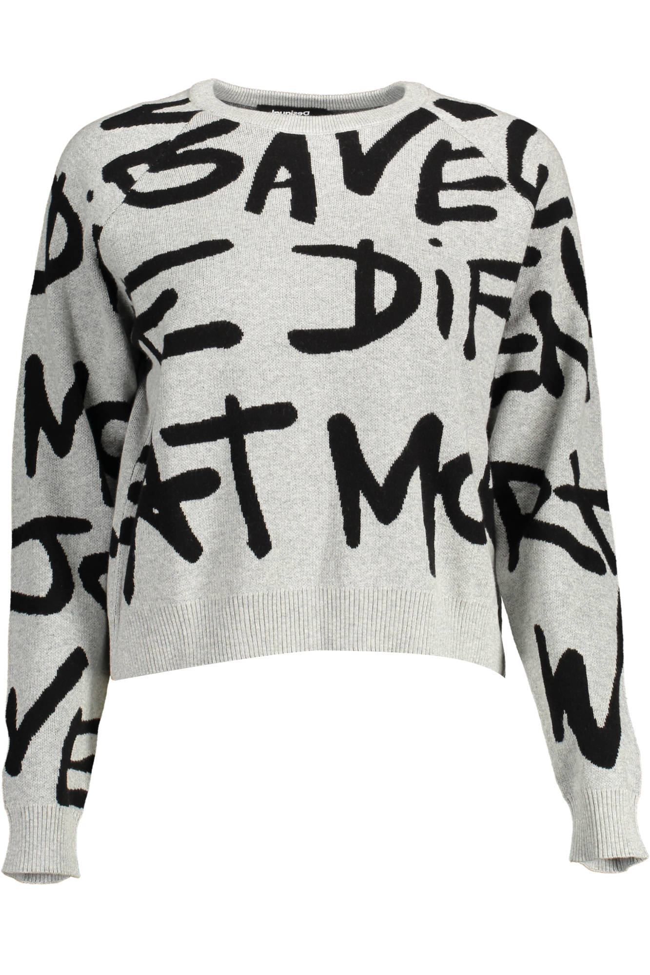 22WWJFA6_GRIGIO_2042 – Grauer Damenpullover mit Kontrastdetails und Rundhalsausschnitt – Größe: XL – Farbe: Grigio