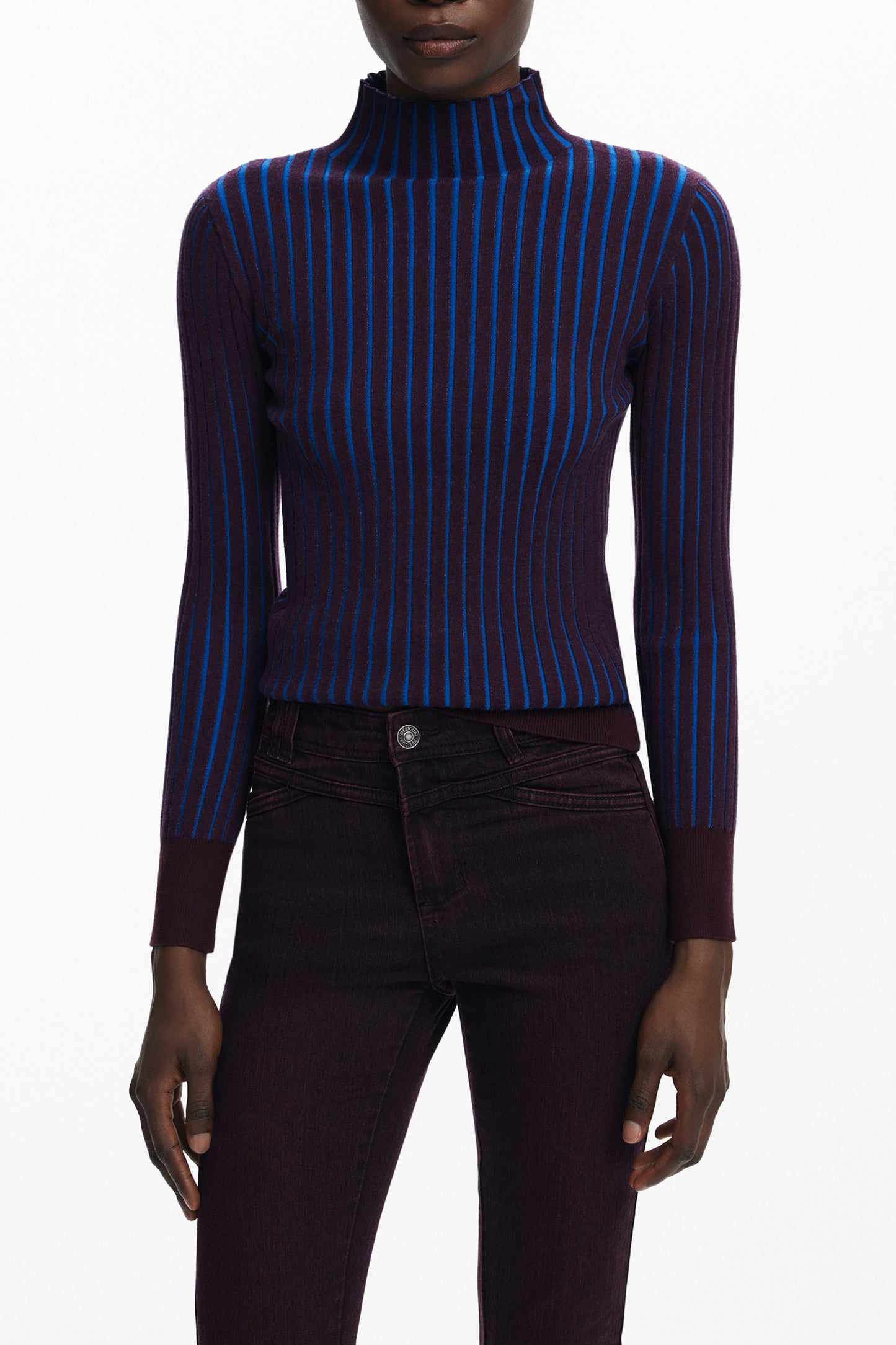 25WWJF18_MA5019 – Brauner Damenpullover mit Rollkragen und Kontrastdetails - Stilvoller Look – Größe: XS, S, M, L, XL – Farbe: Marrone