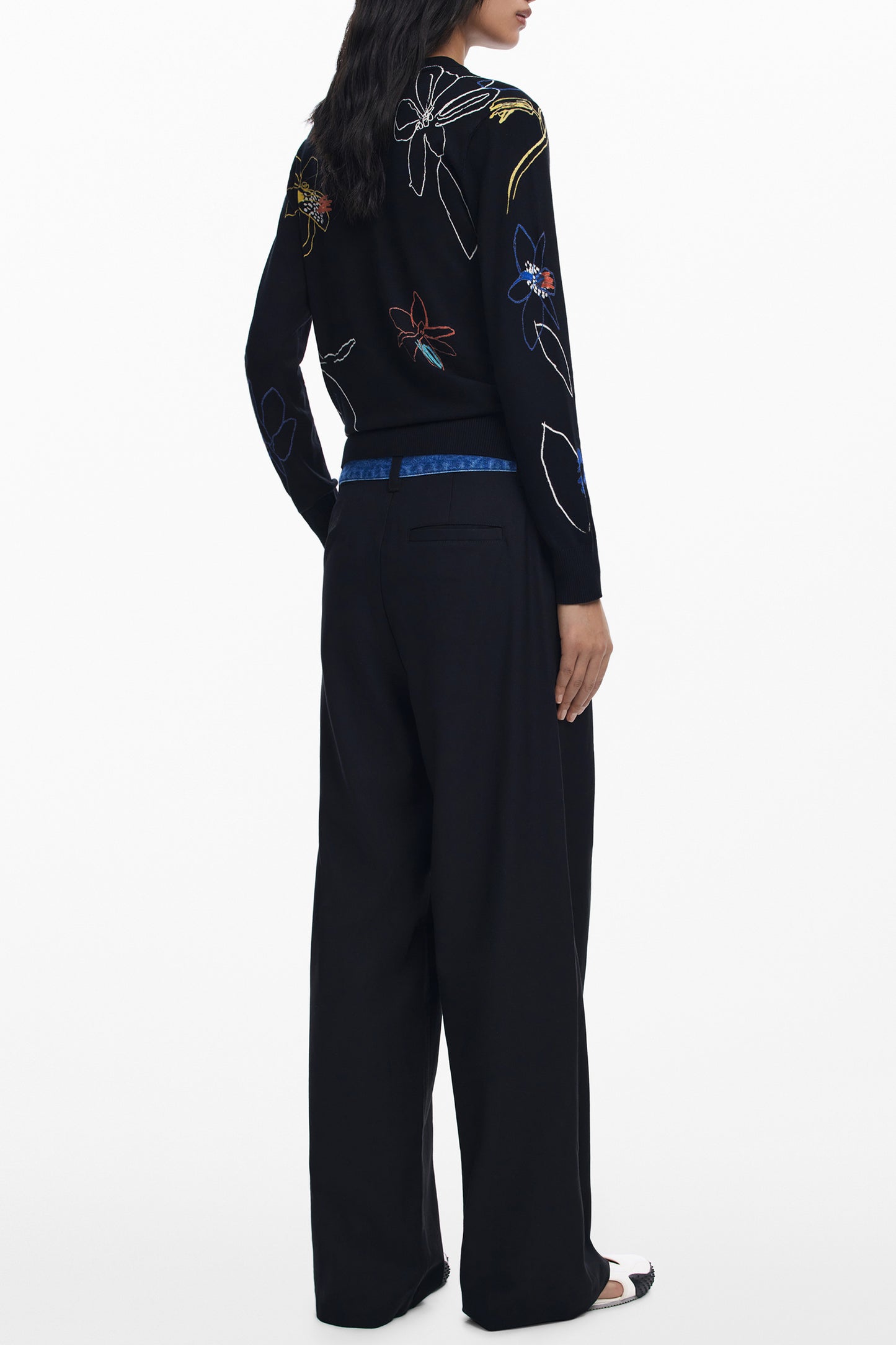 25WWJF33_NE2000 – Eleganter Damen Pullover Schwarz mit Muster – Langarmshirt Rundhals – Größe: XS, S, M, L, XL – Farbe: Nero