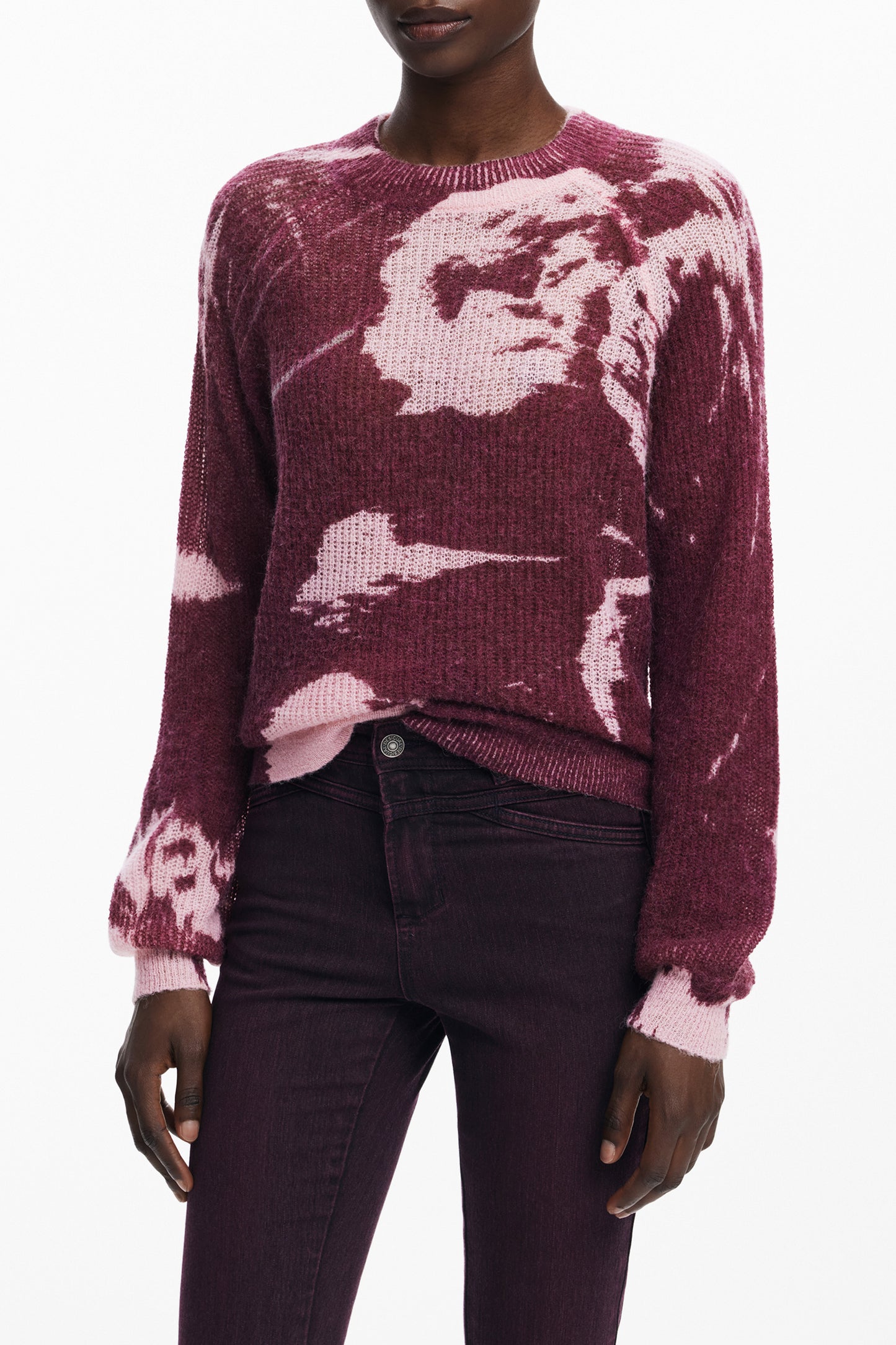 25WWJF31_RS3078 – Rosa Damenpullover mit Rundhalsausschnitt und Kontrastdetails – Größe: XS, S, M, L, XL – Farbe: Rosa