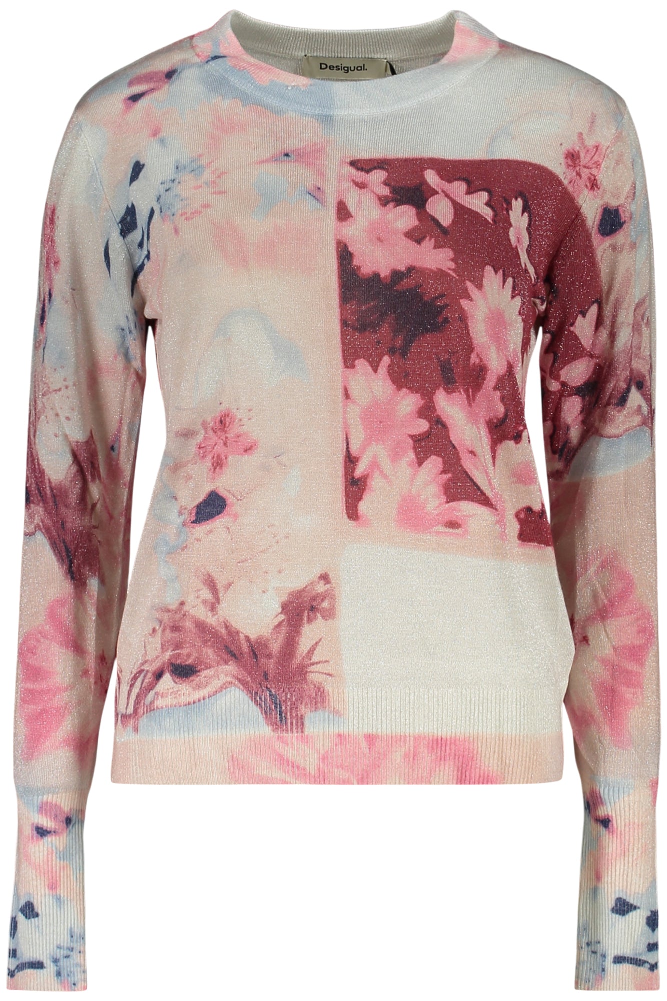 26SWJF13_RS3021 – Stilvolles Damen-Langarmshirt in Rosa mit Fantasiemuster und Rundhals – Größe: XS, S, M, L, XL – Farbe: Rosa