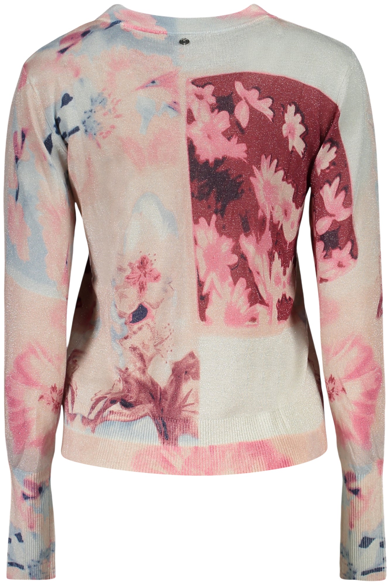 26SWJF13_RS3021 – Stilvolles Damen-Langarmshirt in Rosa mit Fantasiemuster und Rundhals – Größe: XS, S, M, L, XL – Farbe: Rosa