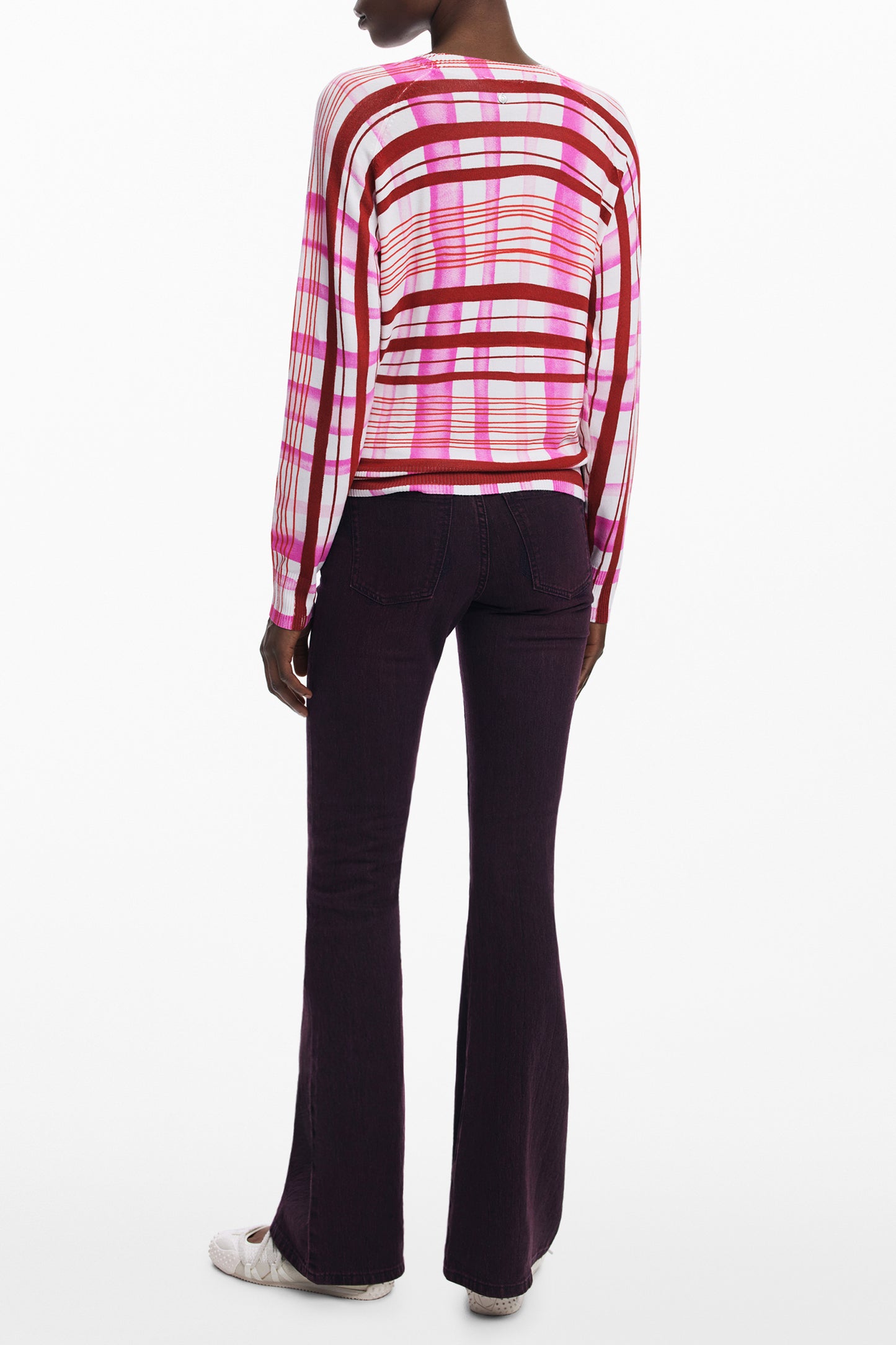 25WWJF41_RS3049 – Rosa Damenpullover mit Kontrastdetails und Rundhalsausschnitt – Größe: XS, S, M, L, XL – Farbe: Rosa