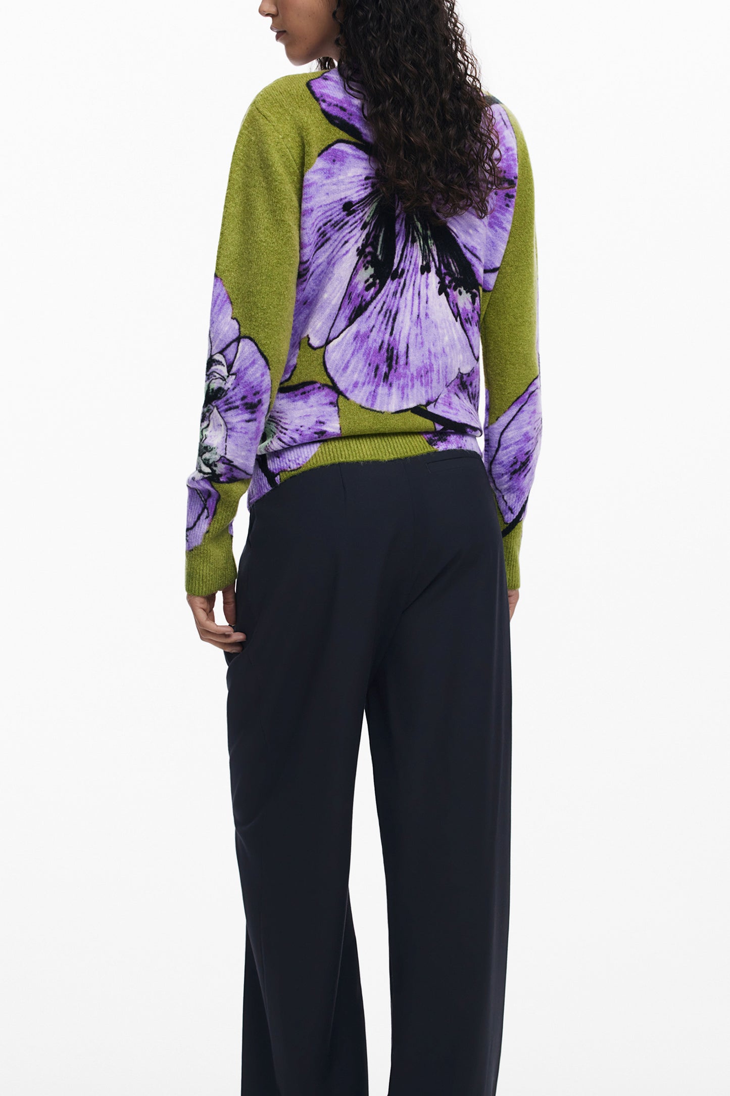 25WWJF42_VI3113 – Trendiger violetter Damenpullover: Langarm, Rollkragen & Muster-Design – Größe: XS, S, M, L, XL – Farbe: Viola