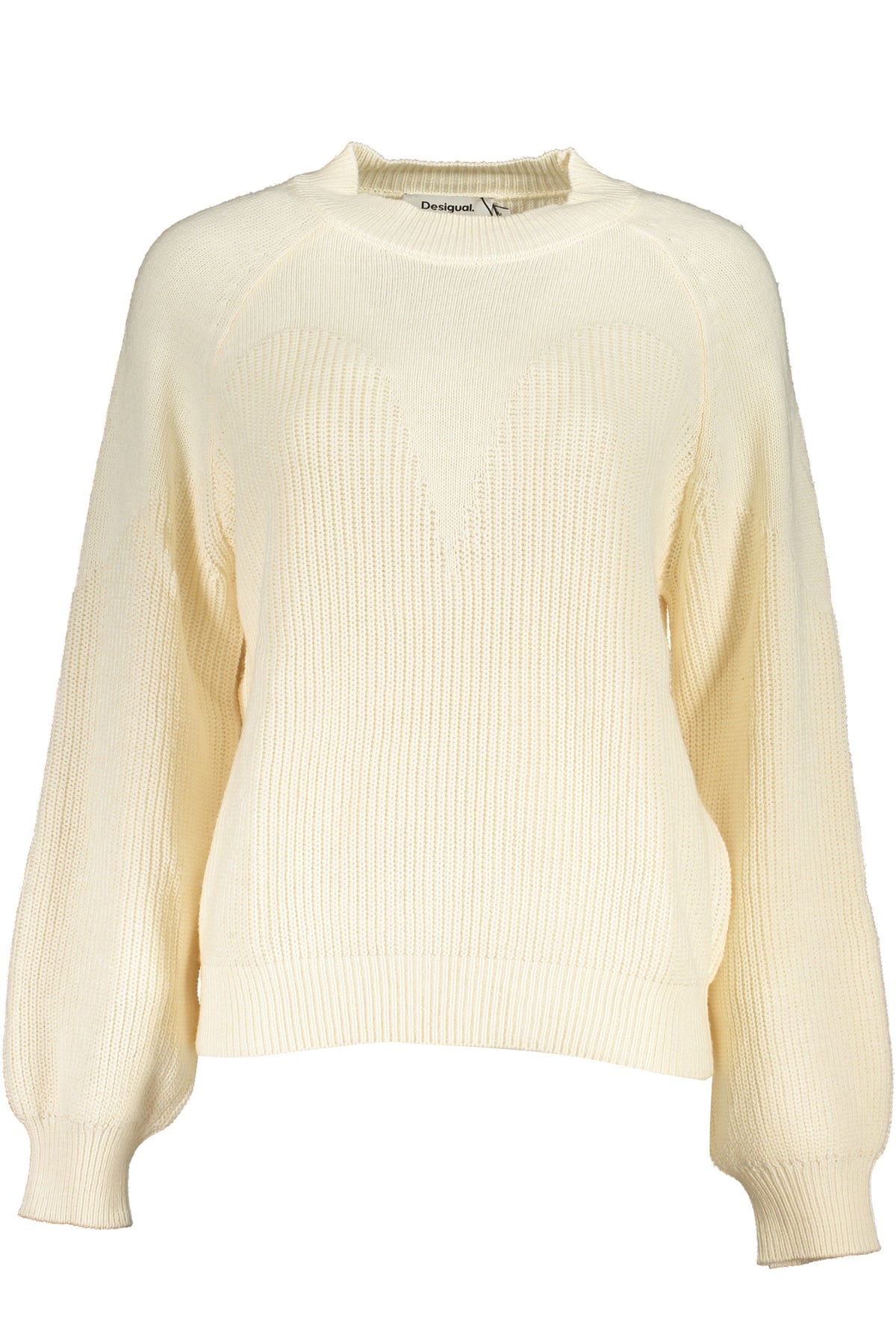 23WWJF14_BI1001 – Eleganter Damenpullover: Weiß, hoher Kragen, Kontrastdetails – Größe: S, M, L, XL, 2XL – Farbe: Bianco