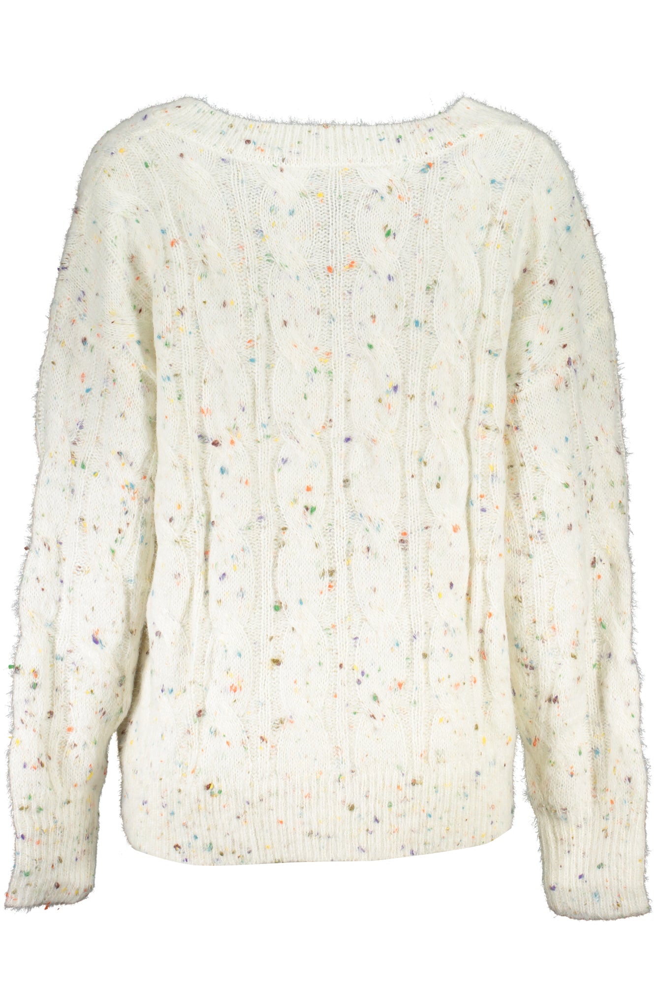 23WWJF84_BI1001 – Weißer Damenpullover mit V-Ausschnitt und Kontrastdetails. – Größe: S, M, L, XL – Farbe: Bianco