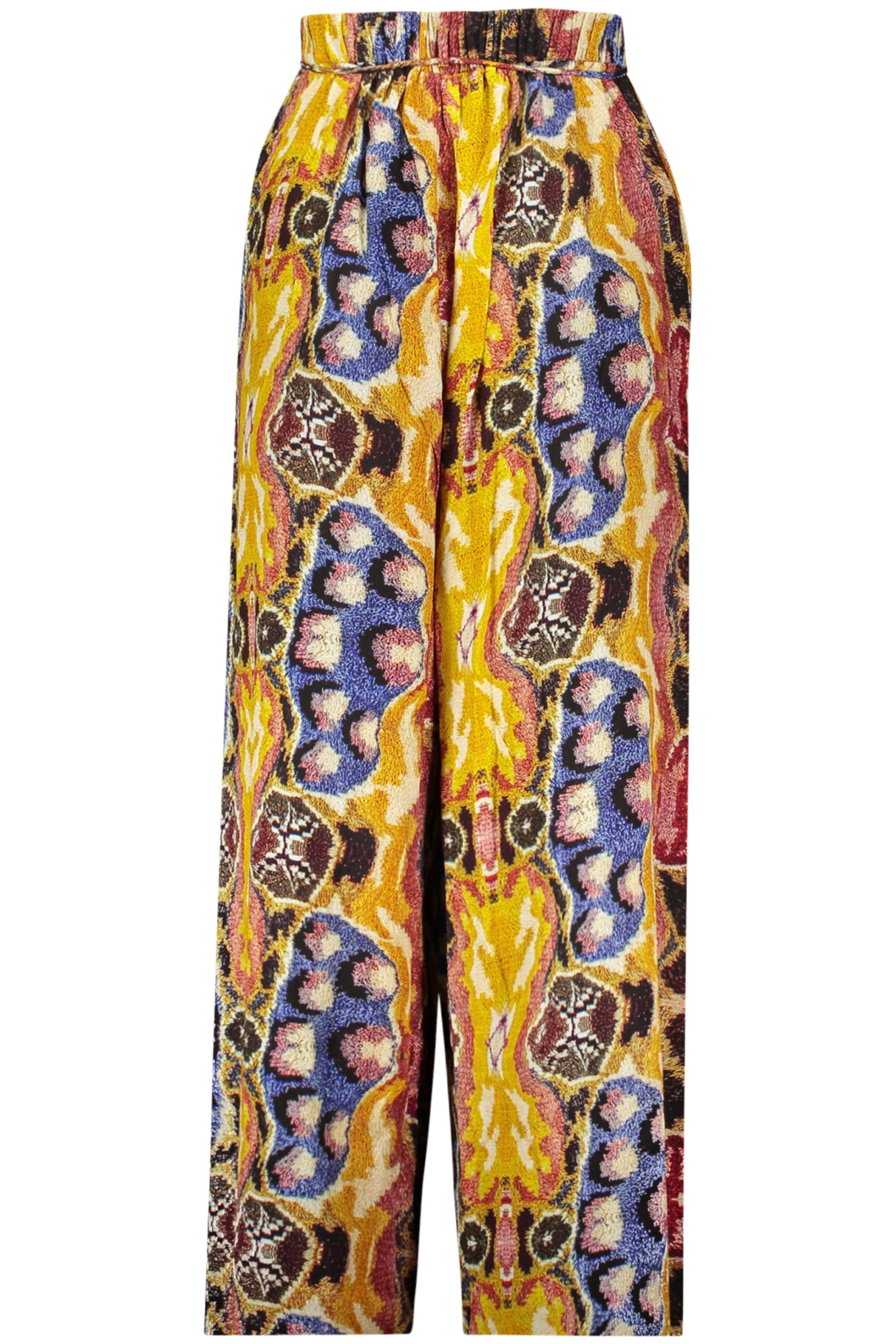 26SWPW49_GI9019 – Damenhose Gelb mit Fantasiemuster, Elastikbund & Taschen, Bequemer Style – Größe: XS, S, M, L, XL – Farbe: Giallo