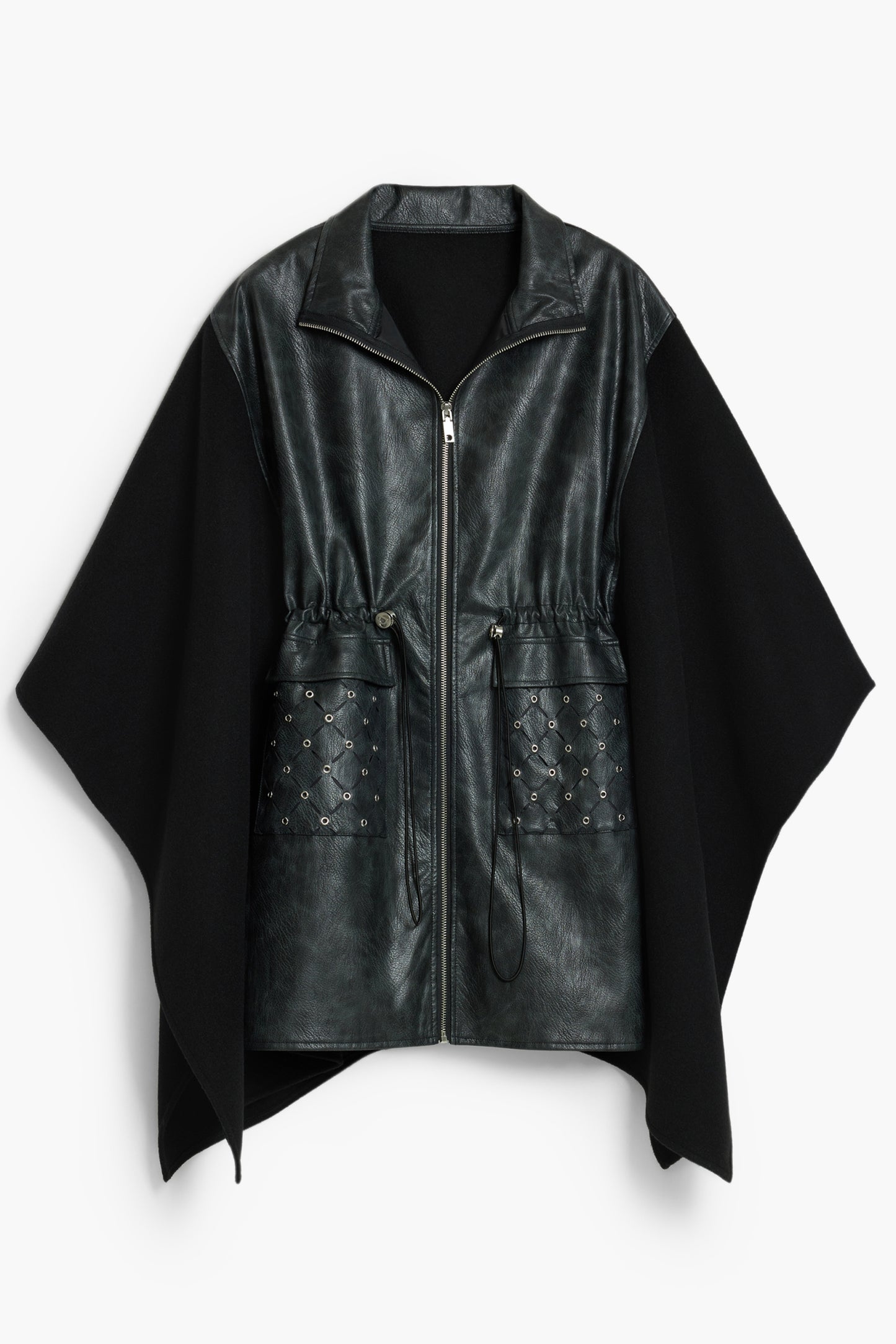 25WAIA08_NE2000 – Eleganter Damen-Poncho in Schwarz mit Kontrastdetails und Ösen – Größe: UNI – Farbe: Nero