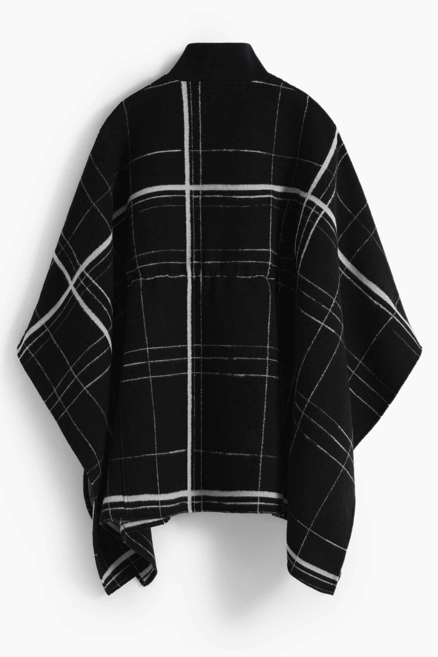 25WAIA07_NE2000 – Stylischer Damen Poncho mit Karomuster und Kontrastdetails in Schwarz – Größe: UNI – Farbe: Nero