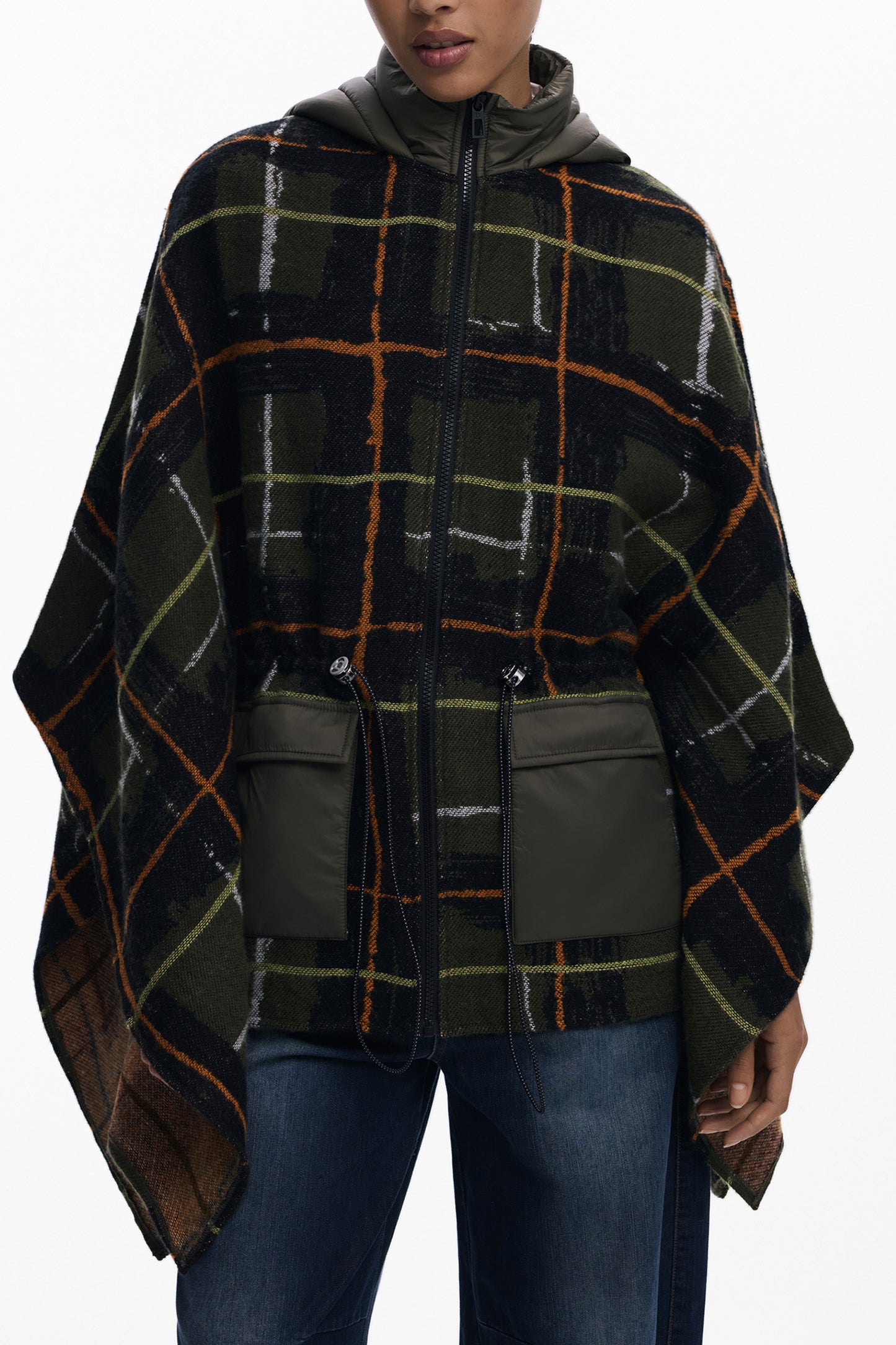 25WAIA12_VE4002 – Grüner Damen-Poncho mit Karomuster: Stilvoller Komfort für jeden Tag – Größe: UNI – Farbe: Verde