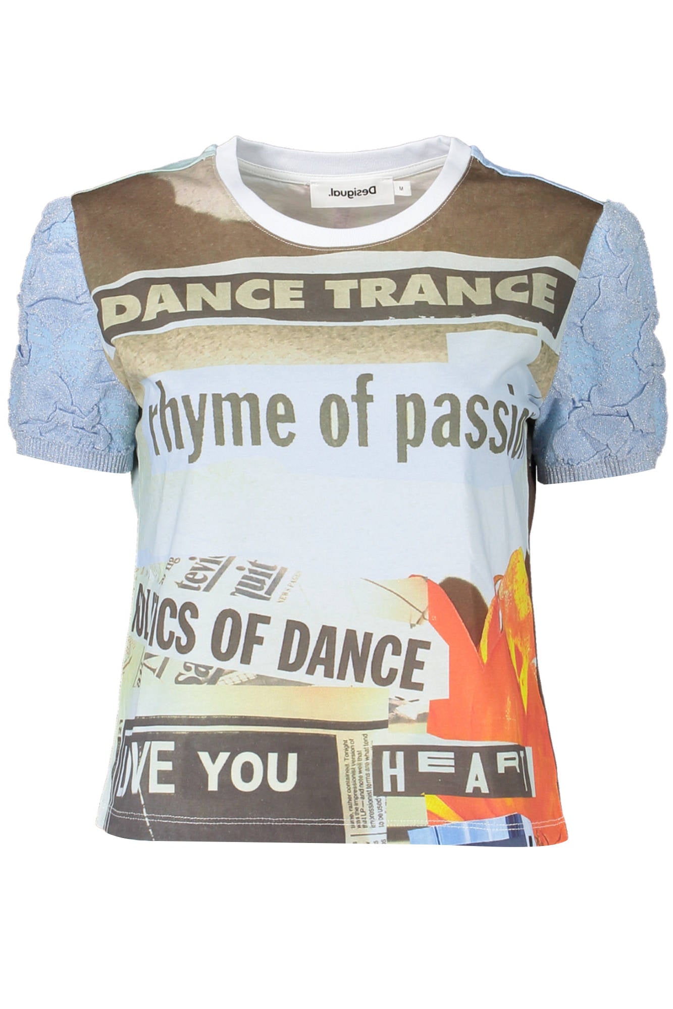 23SWTK69_AZZURRO_5153 – Damen Kurzarm T-Shirt Blau mit Print & Rundhals - Einfach Stilvoll – Größe: M, L, XL – Farbe: Azzurro