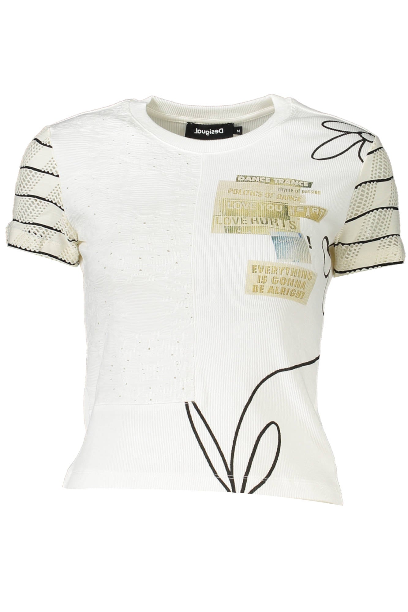 23SWTK64_BIANCO_1001 – Stilvolles weißes Damen-T-Shirt mit Print und Kontrastdetails – Größe: XL, L – Farbe: Bianco