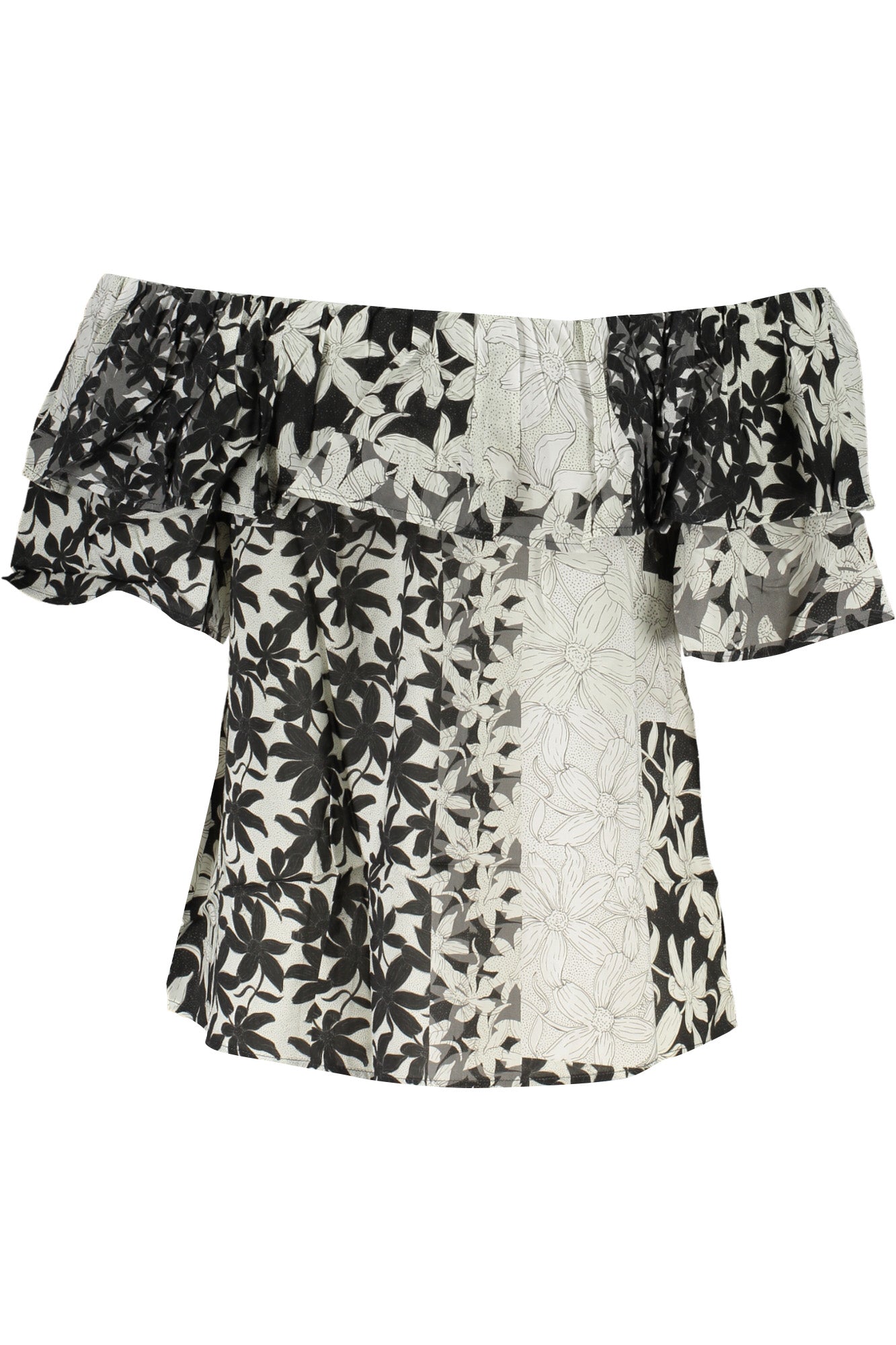 24SWBW01_BI1021 – Stylisches Damen Kurzarm T-Shirt mit Muster und U-Boot-Ausschnitt – Größe: XS, S, M, L, XL – Farbe: Bianco