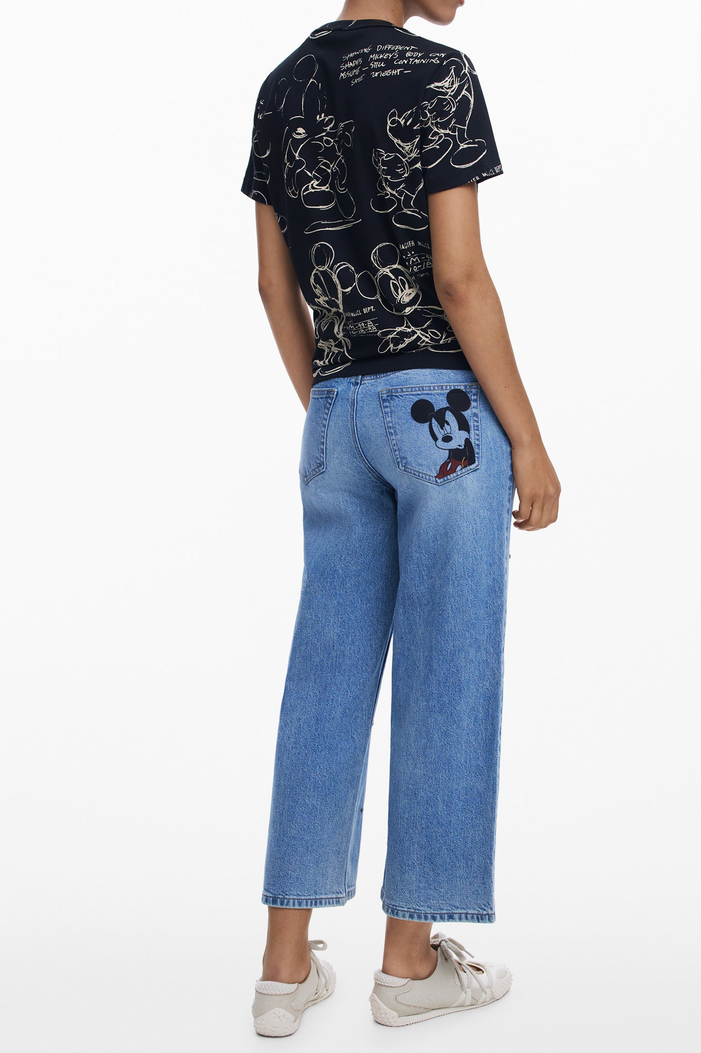 25WWTK03_NE2000 – Damen Kurzarm T-Shirt Schwarz mit Mickey Skizze und Rundhalsdruck – Größe: XS, S, M, L, XL – Farbe: Nero