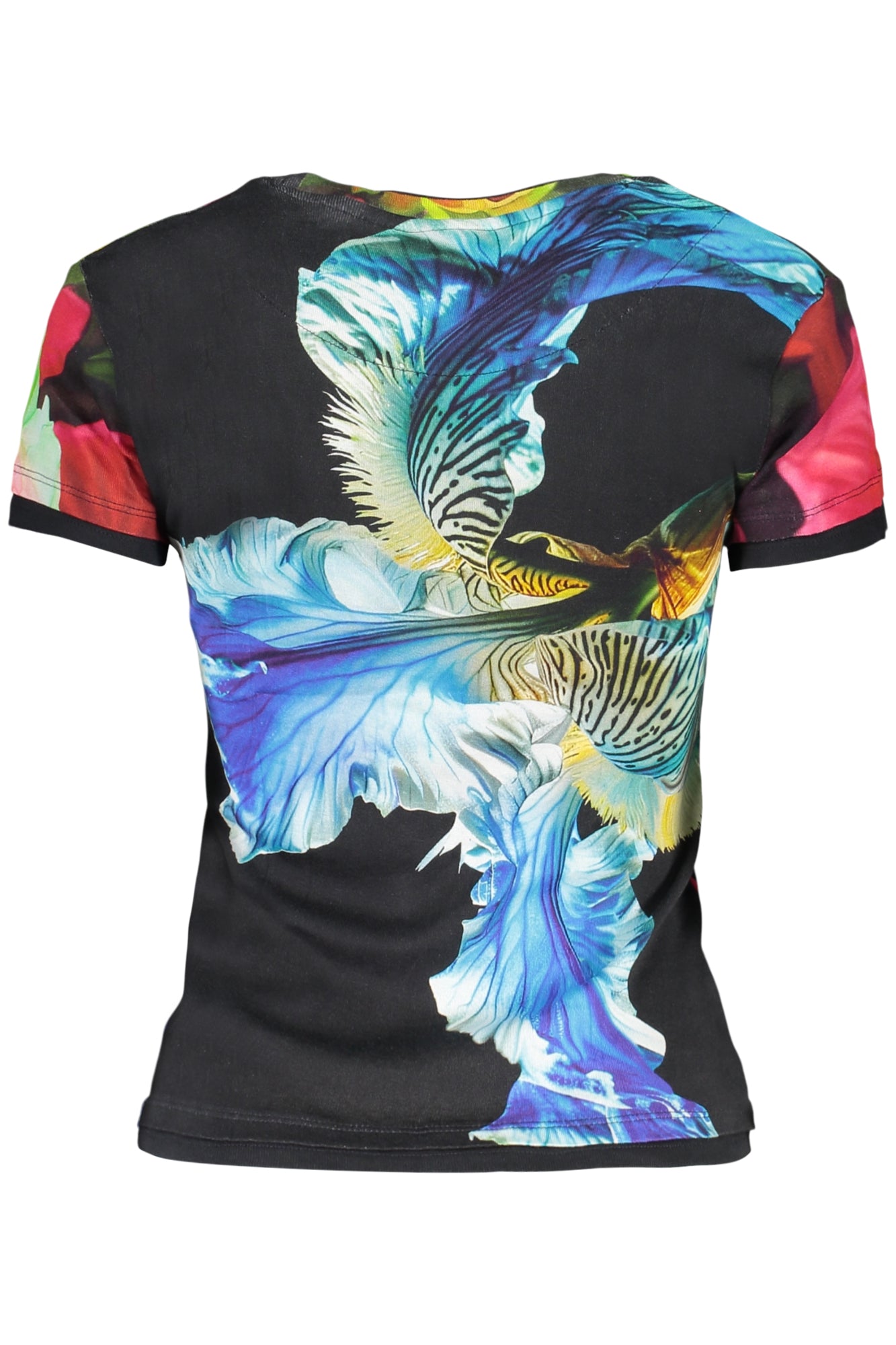 26SWTK49_NE9019 – Stylisches Damen Kurzarm T-Shirt mit Blumendruck in Schwarz – Größe: XS, S, M, L, XL – Farbe: Nero