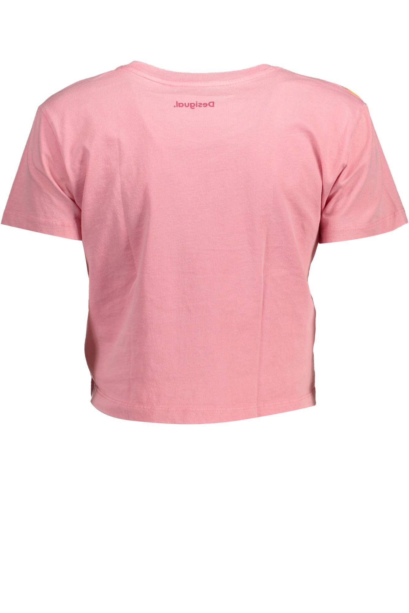 22SWTK22_ROSA_3058 – Rosa Damen-Kurzarm-T-Shirt mit Applikationen und Rundhals – Größe: L, XL – Farbe: Rosa