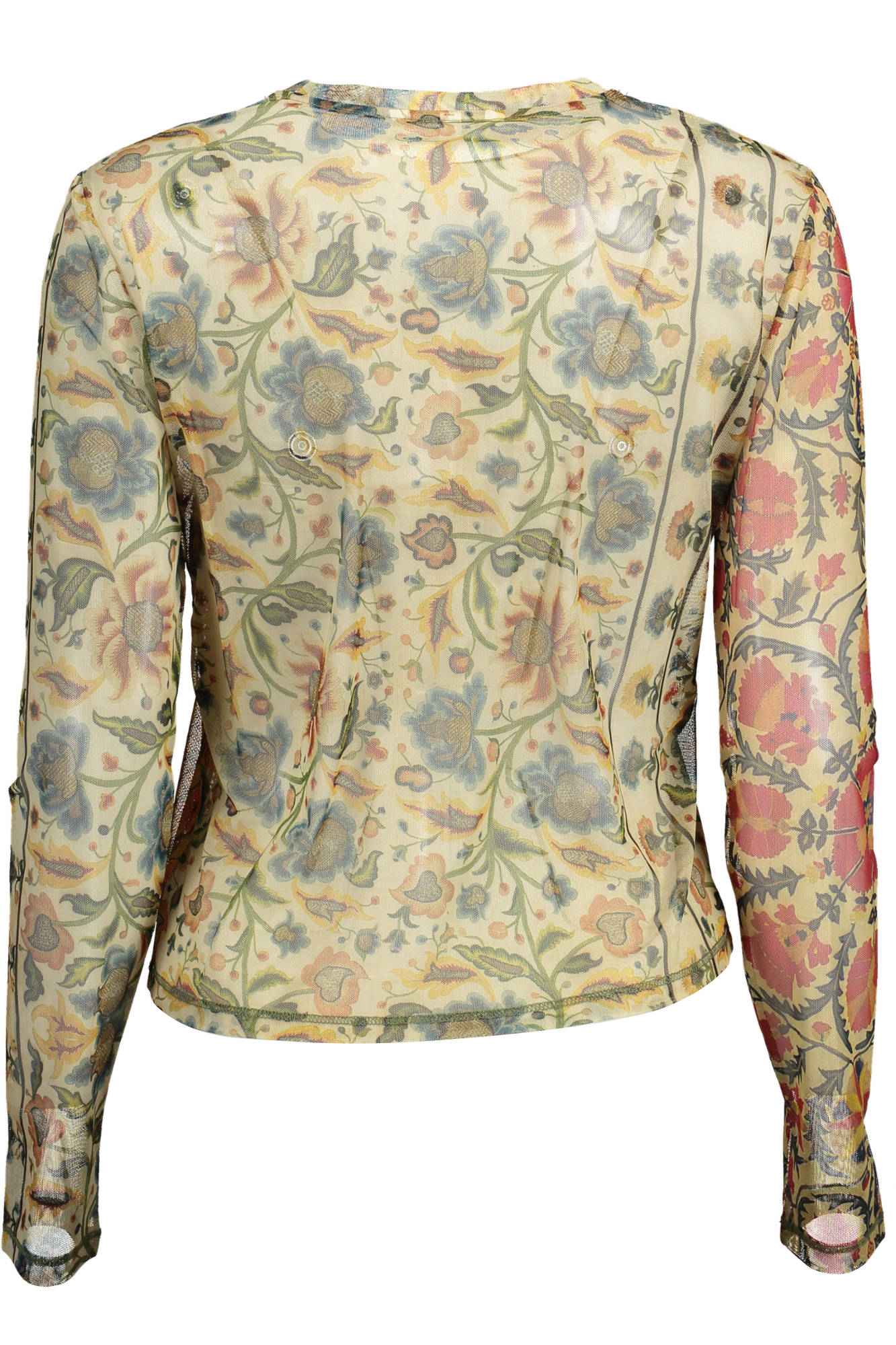 22SWTKAI_BEIGE_6007 – Stylisches Beiges Damen-Langarmshirt mit Print und Rundhalsausschnitt – Größe: XL – Farbe: Beige