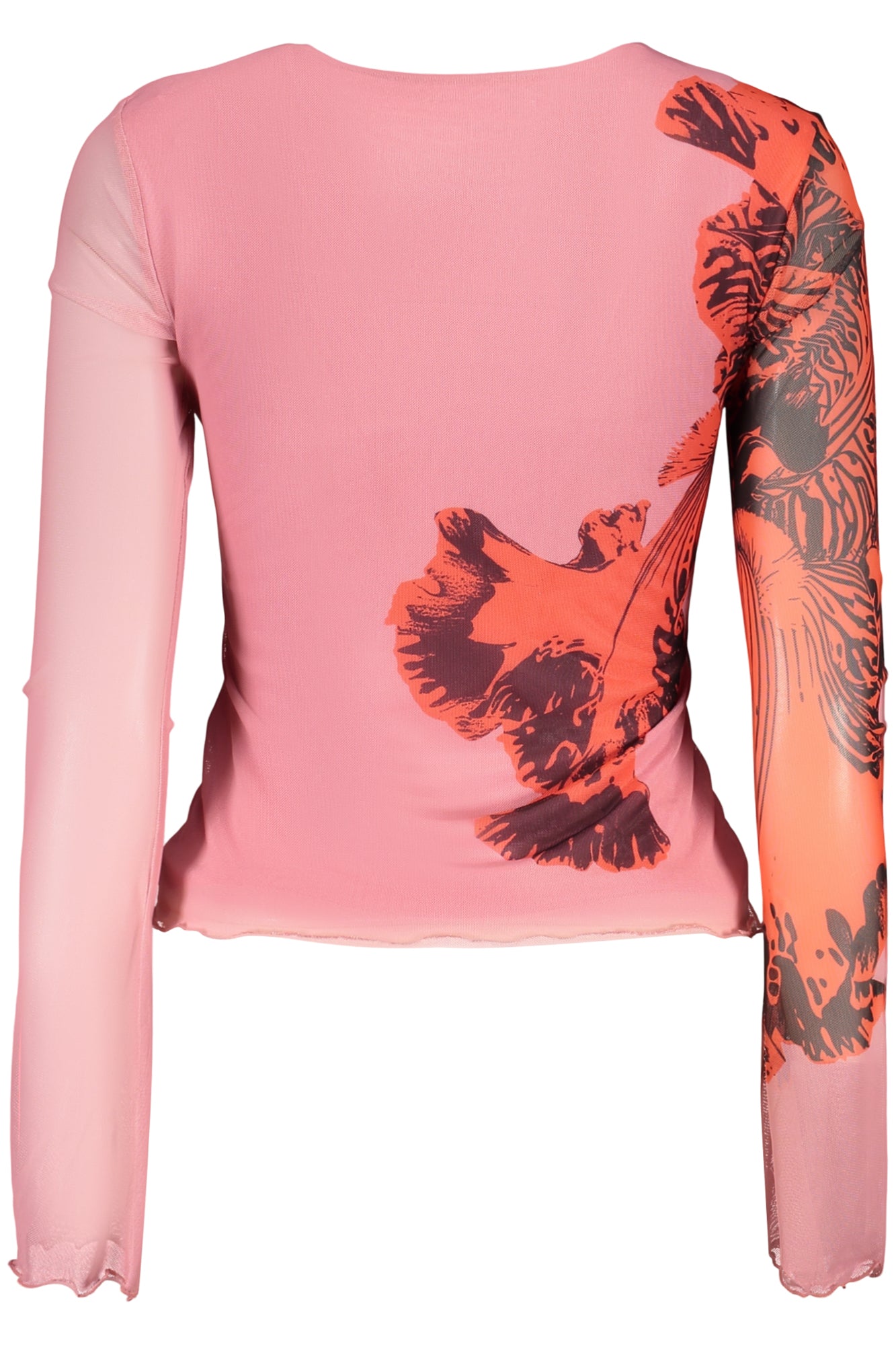 26SWTK50_RS3049 – Rosa Damen Langarmshirt mit Orchideen-Druck und Rundhalsausschnitt – Größe: XS, S, M, L, XL – Farbe: Rosa