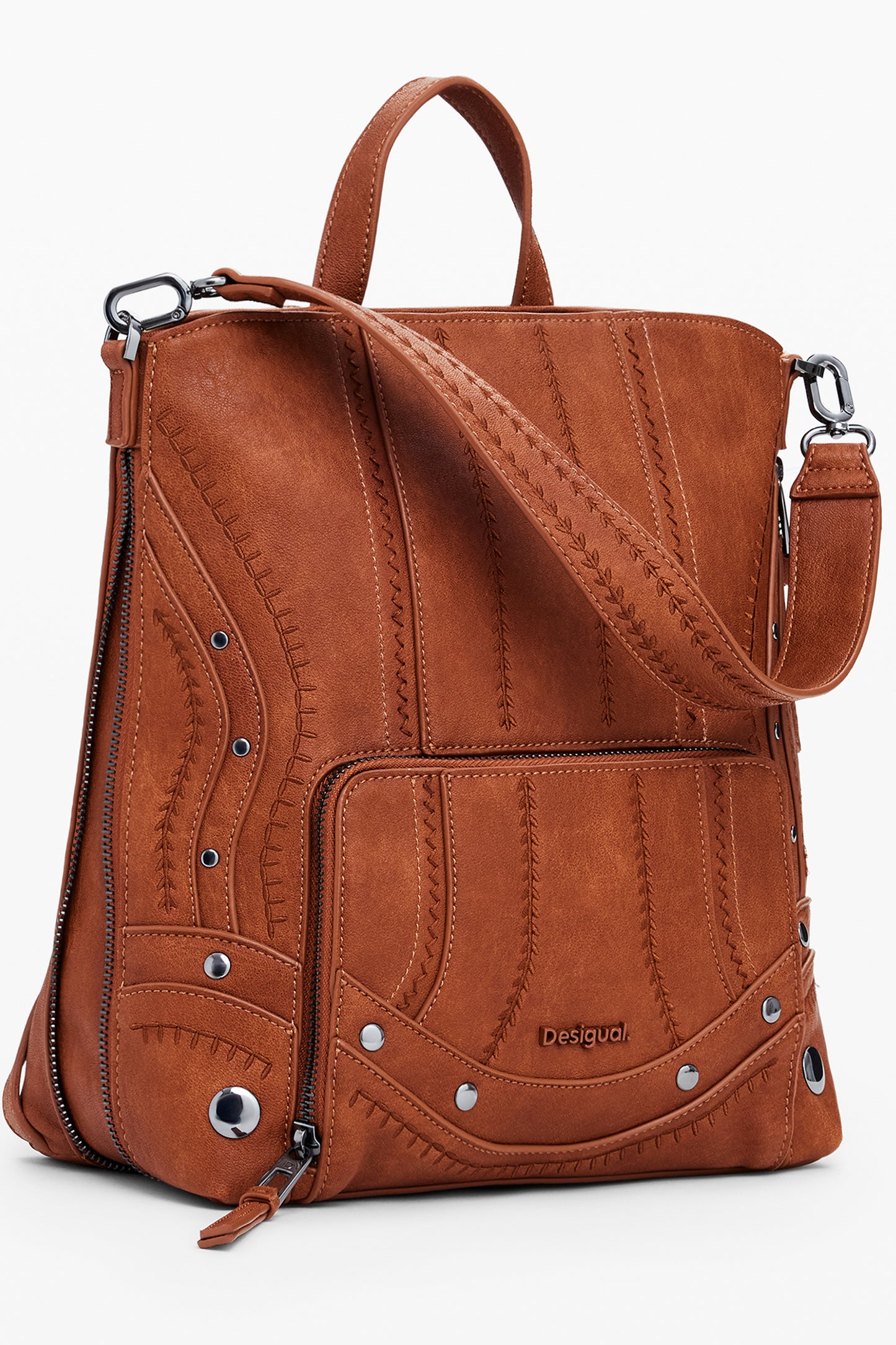 25WAKP23_MA6011 – Stylischer Damen-Rucksack Braun mit Stickerei und Kontrastdetails – Größe: UNI – Farbe: Marrone
