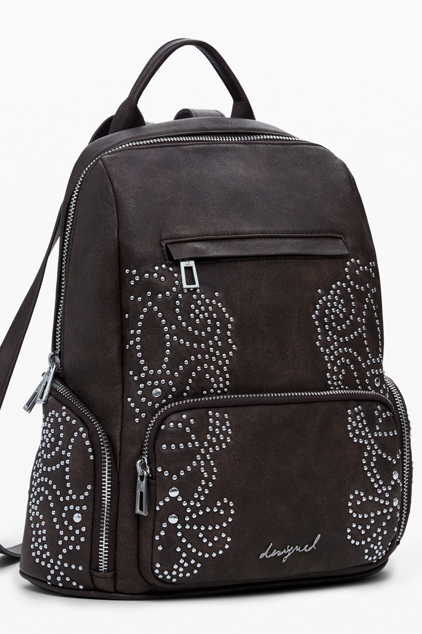 25WAKP22_MA6009 – Stilvoller Damen Rucksack Braun mit Nieten und Kontrastdetails – Größe: UNI – Farbe: Marrone